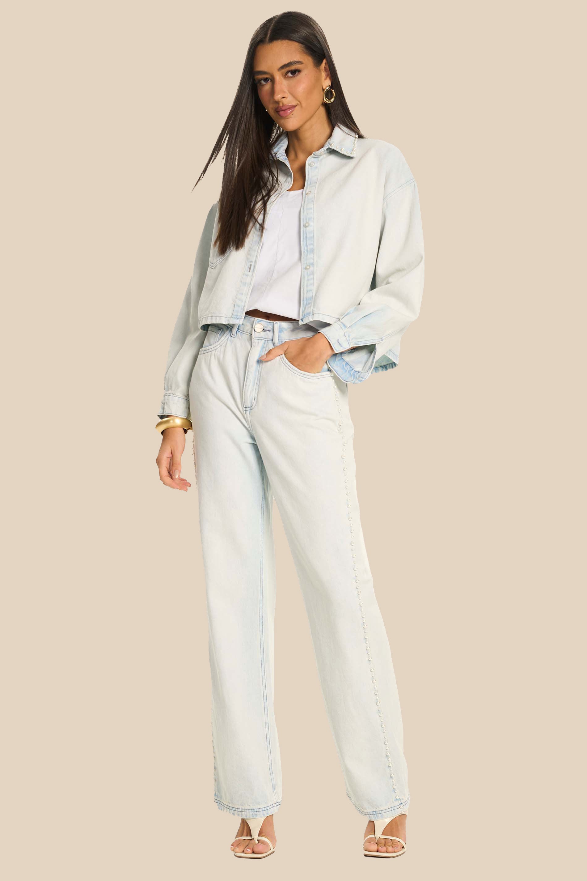 Camisa Cropped Feminina Overshirt Jeans Miragem - Doce Trama