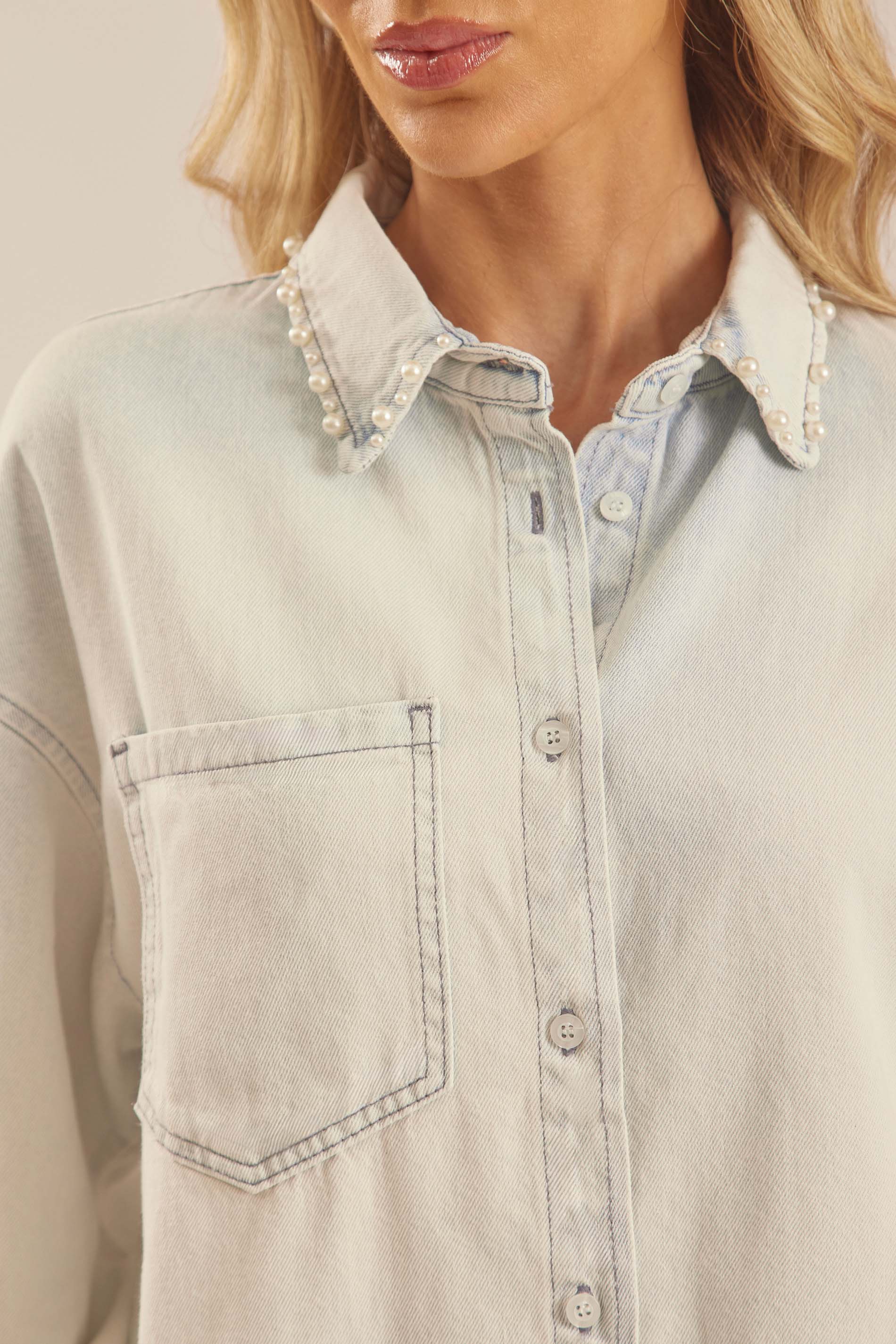 Camisa Cropped Feminina Overshirt Jeans Miragem - Doce Trama