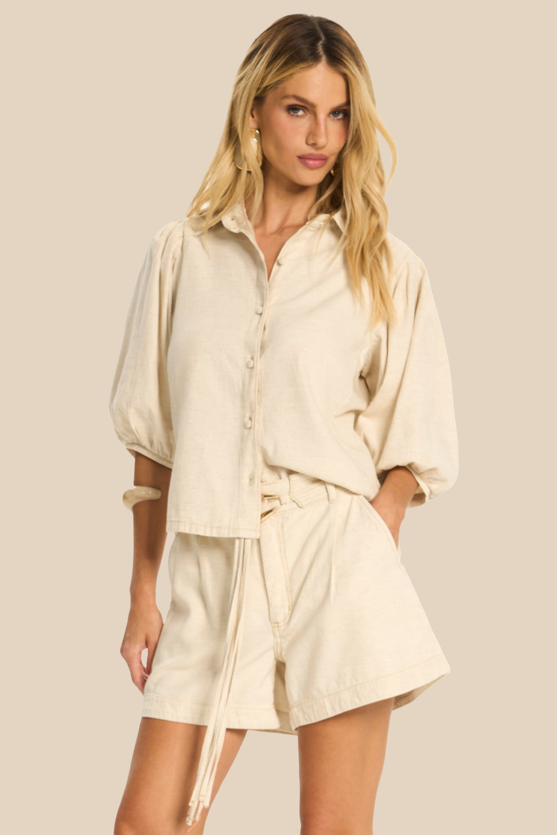 Camisa Feminina Manga 3/4 Bufante Miragem - Doce Trama