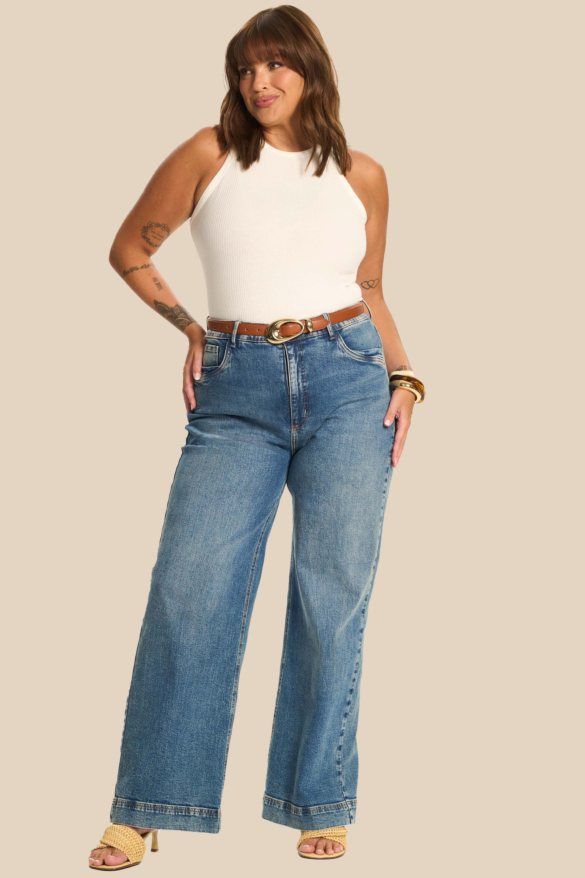 Calça Jeans Wide Leg Cintura Alta Miragem - Doce Trama