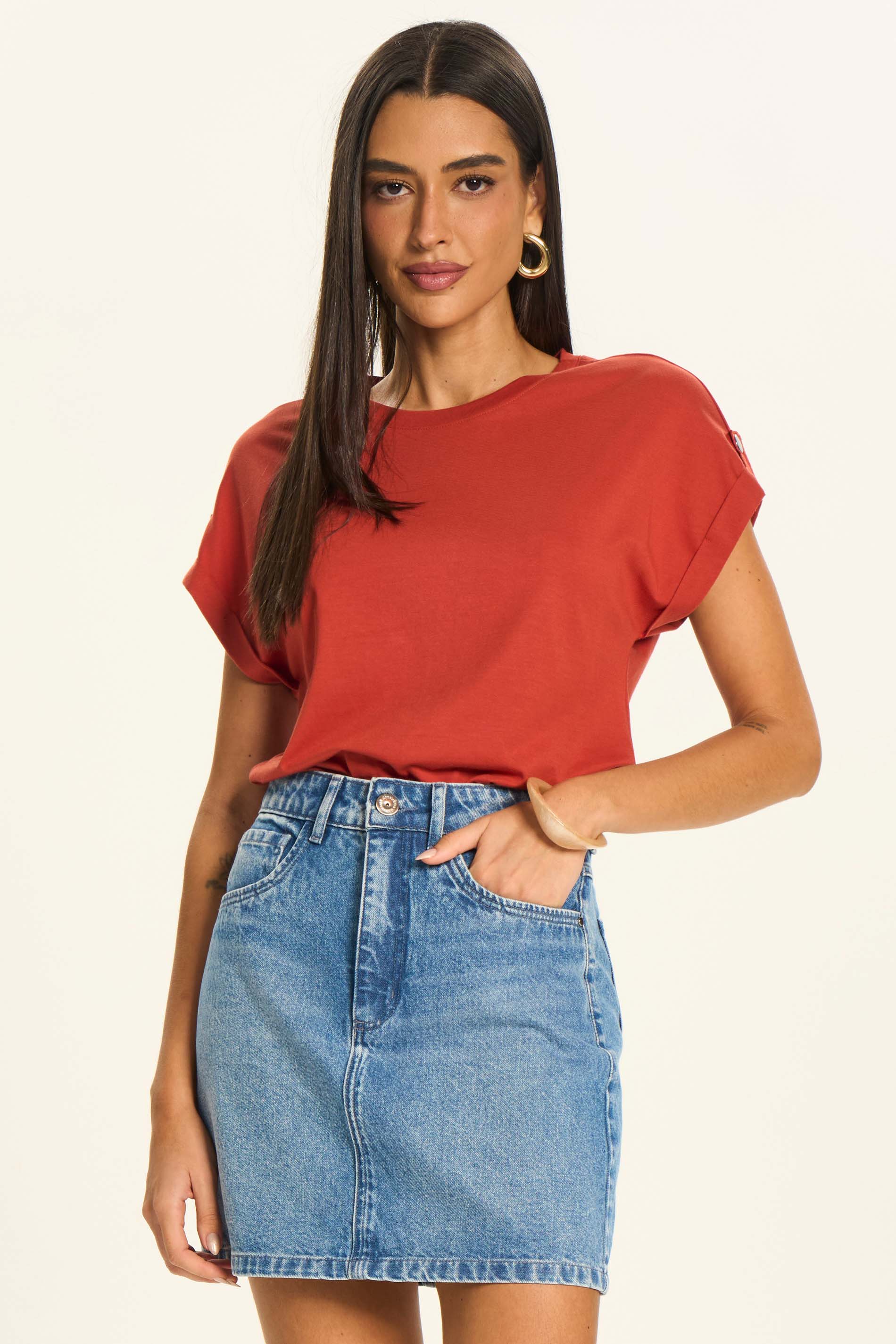 Saia Curta Reta Jeans Miragem - Doce Trama