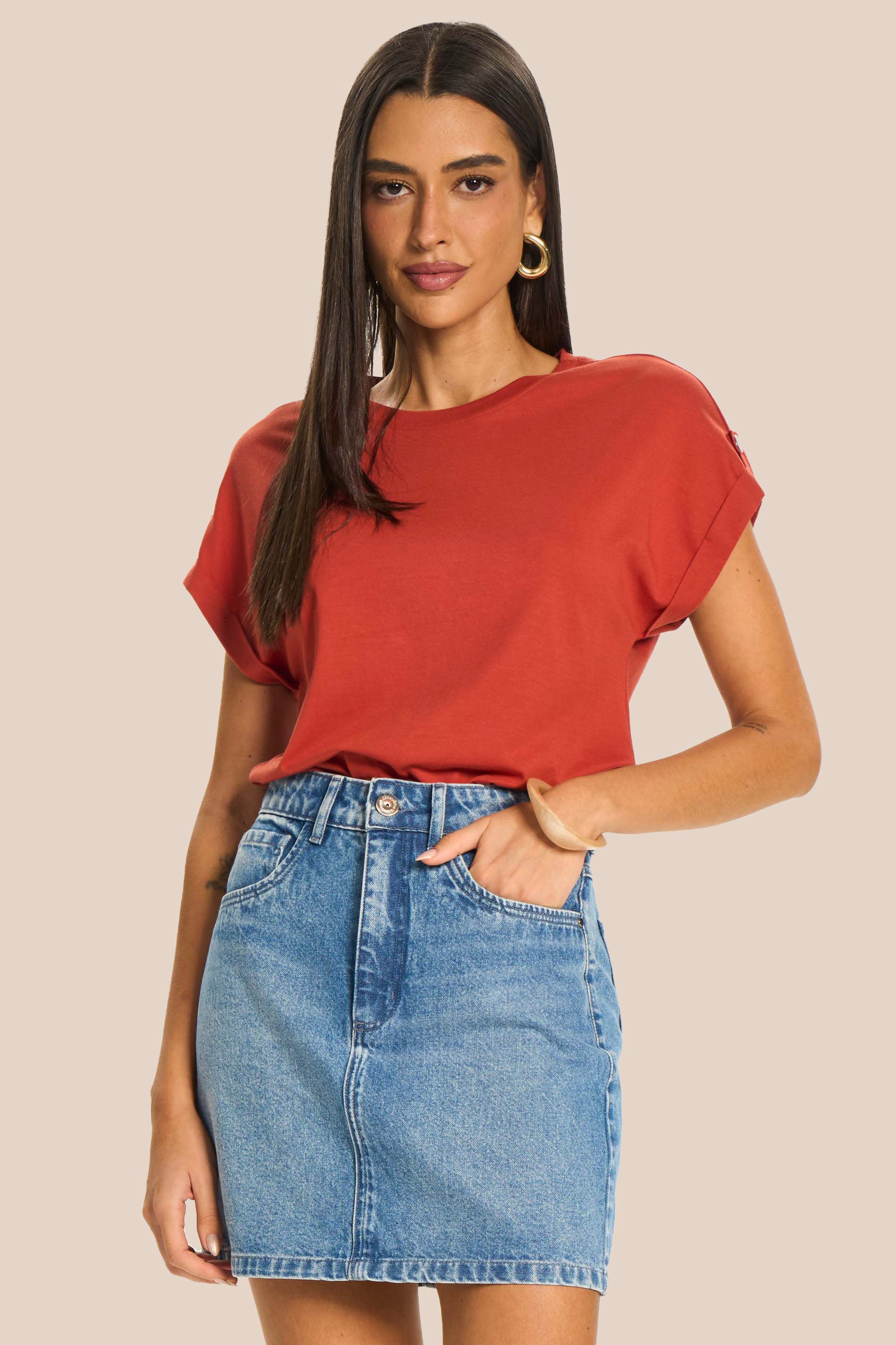 Saia Curta Reta Jeans Miragem - Doce Trama