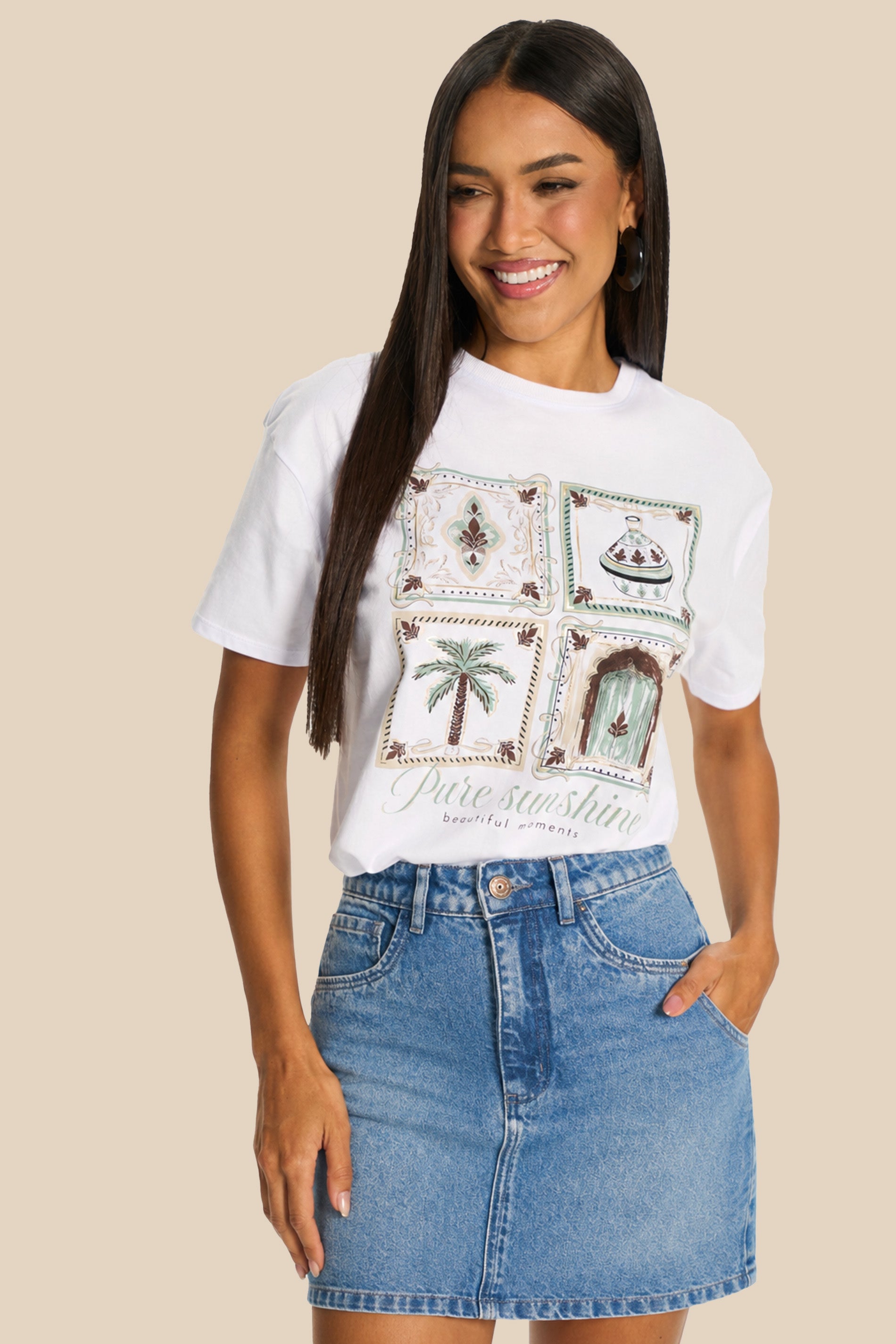 Saia Curta Reta Jeans Cintura Alta Miragem - Doce Trama
