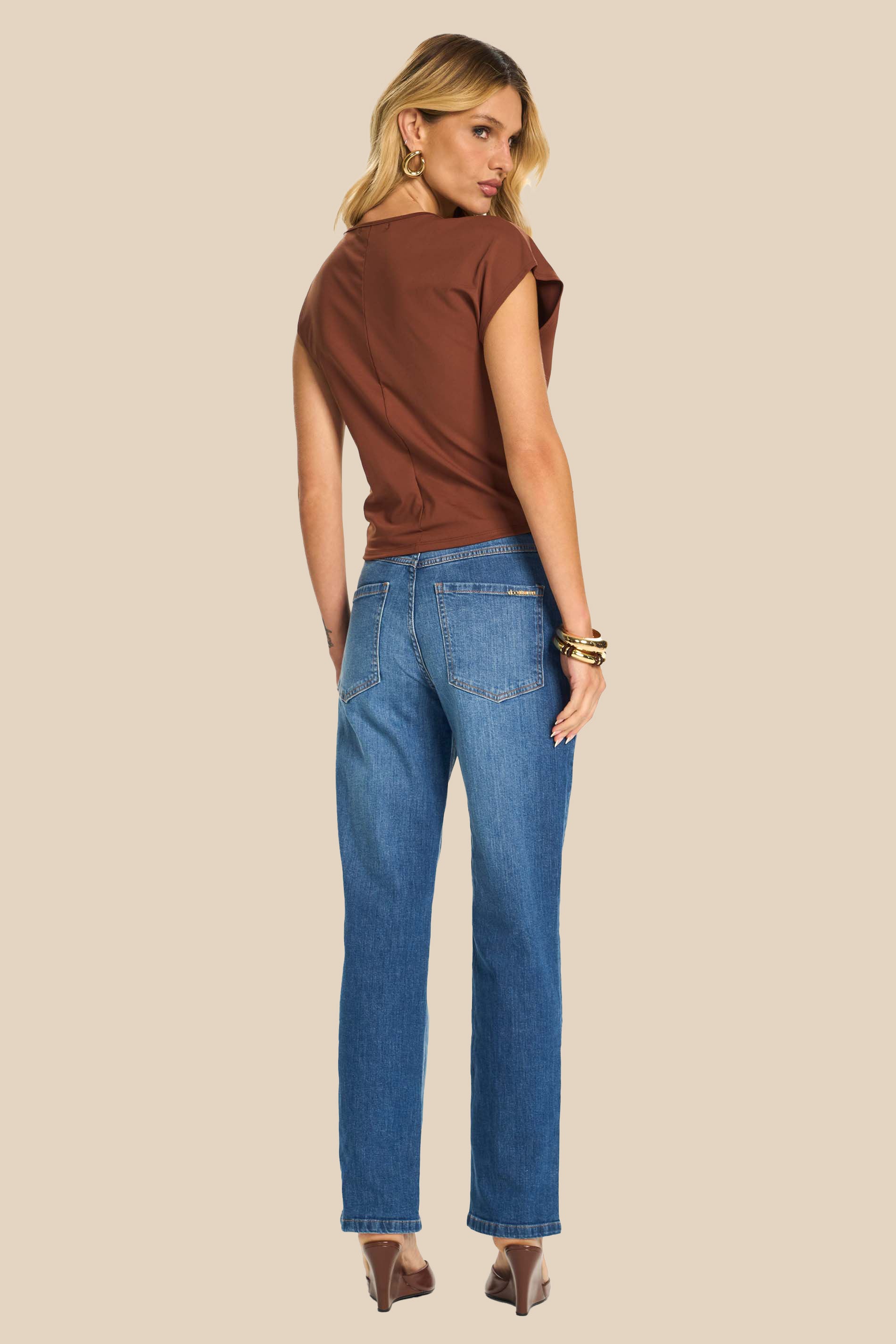 Calça Jeans Reta Slim Cintura Alta Amarilis - Doce Trama