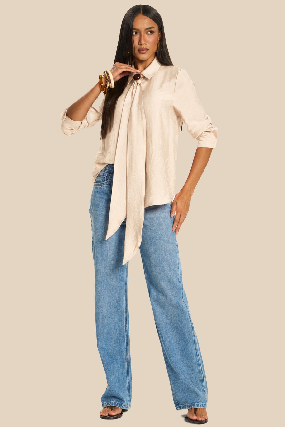 Camisa Feminina Manga Longa Viscose Laço Miragem- Doce Trama