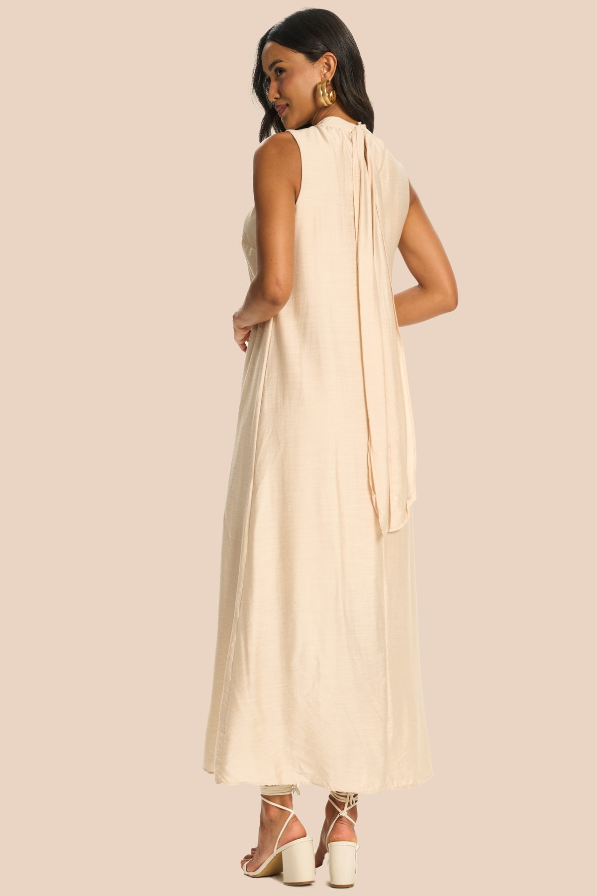 Vestido Longo Reto com Gola Laço Miragem - Doce Trama