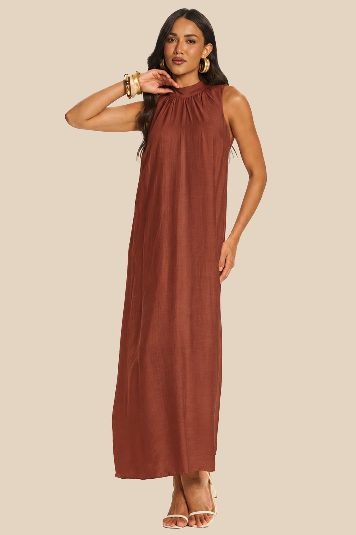 Vestido Longo Reto com Gola Laço Miragem - Doce Trama