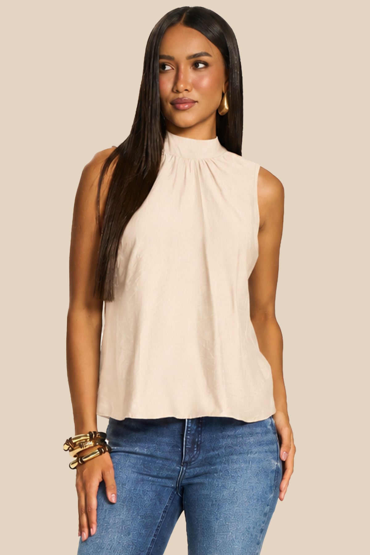 Blusa sem Mangas Gola Laço e Amarração Miragem - Doce Trama
