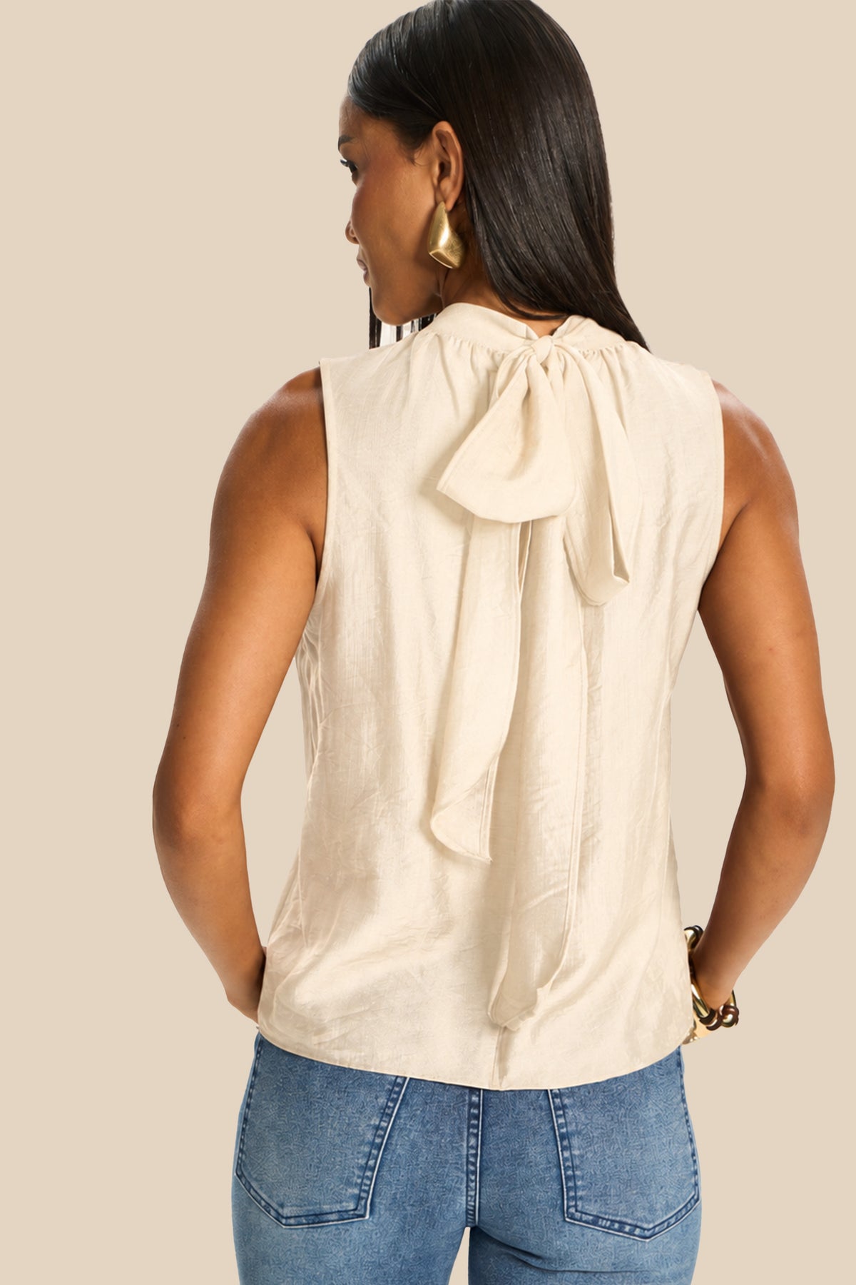 Blusa sem Mangas Gola Laço e Amarração Miragem - Doce Trama