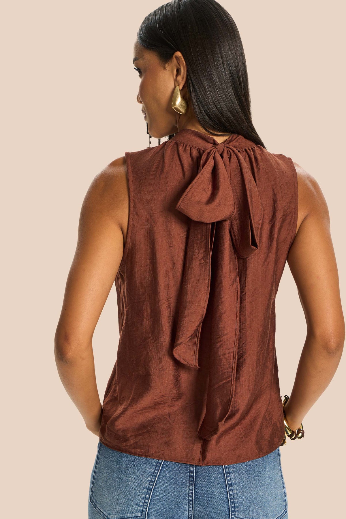 Blusa sem Mangas Gola Laço e Amarração Miragem - Doce Trama