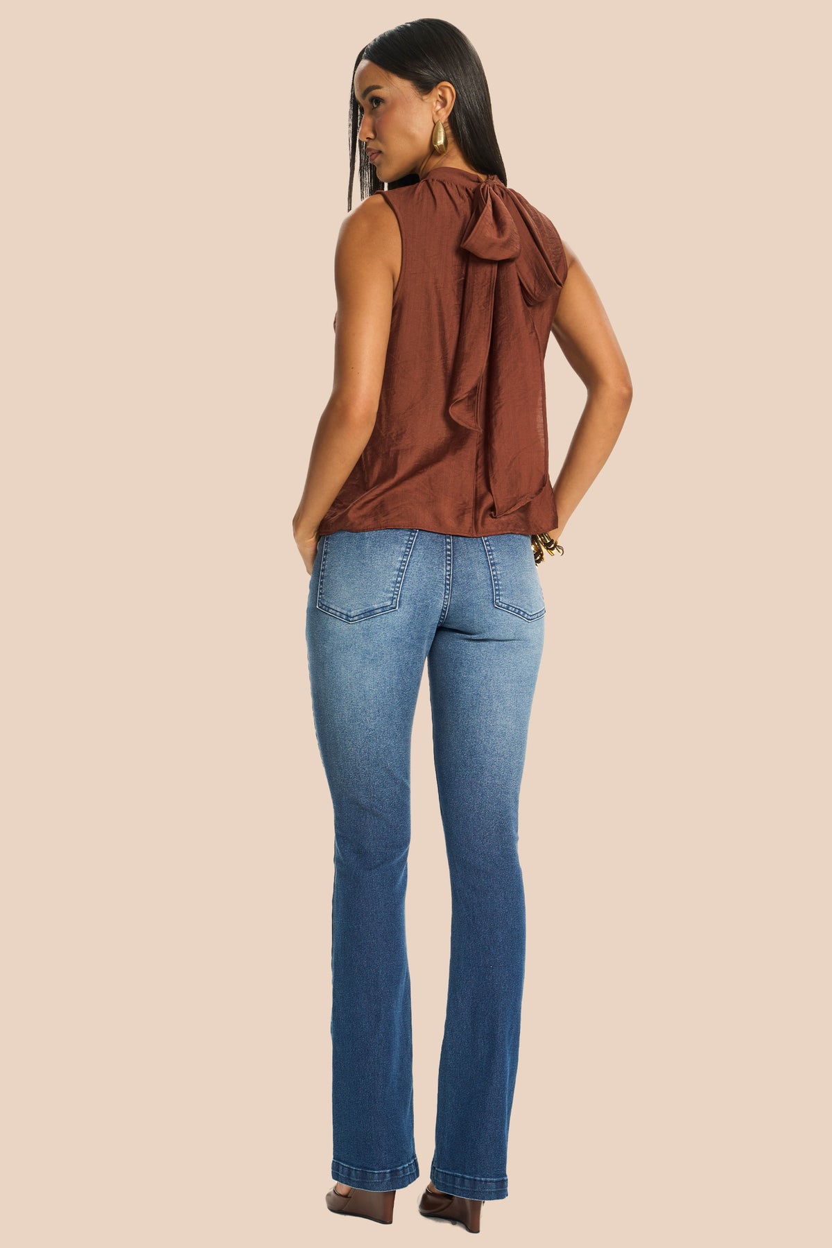 Blusa sem Mangas Gola Laço e Amarração Miragem - Doce Trama