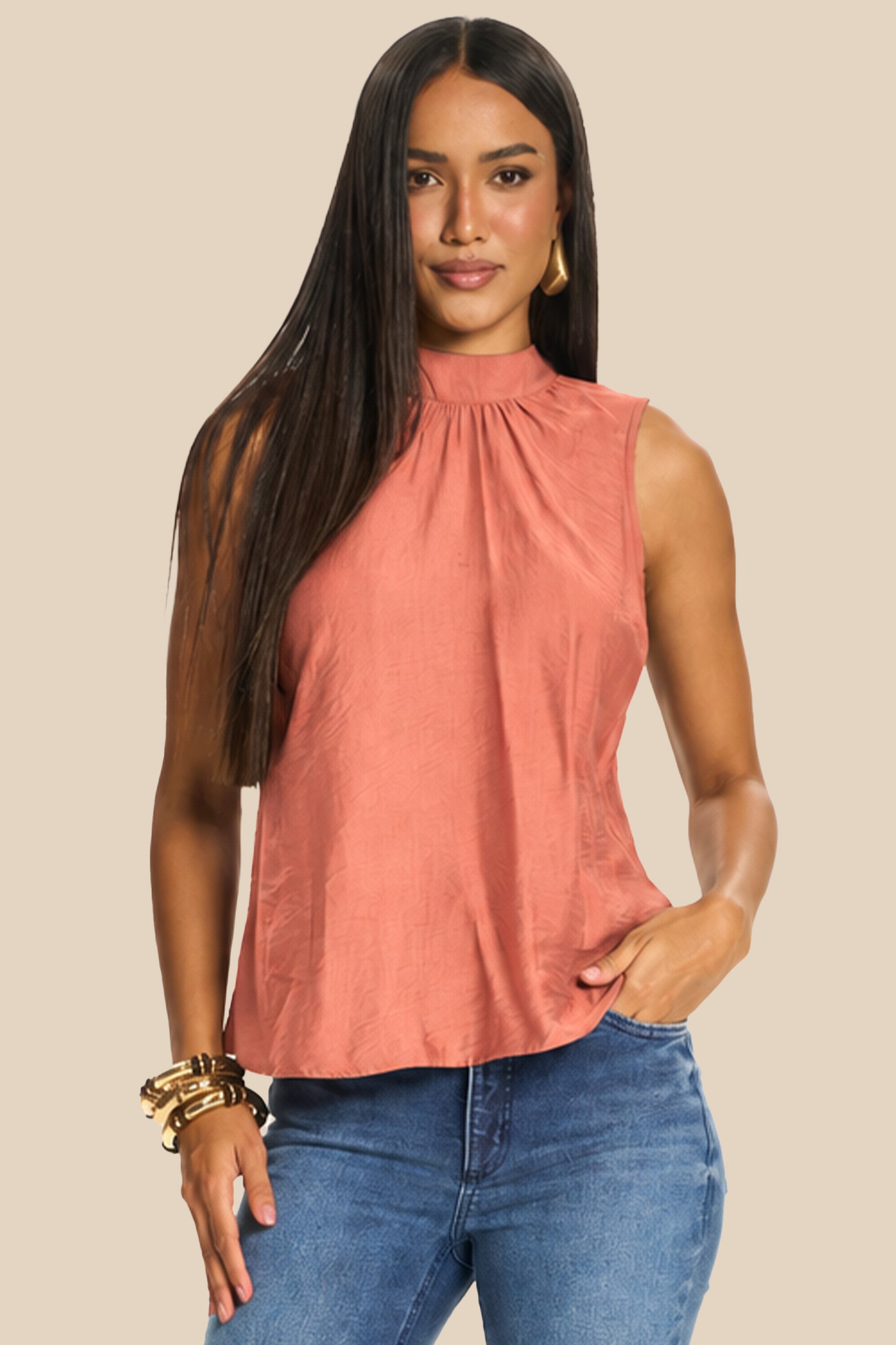 Blusa sem Mangas Gola Laço e Amarração Miragem - Doce Trama