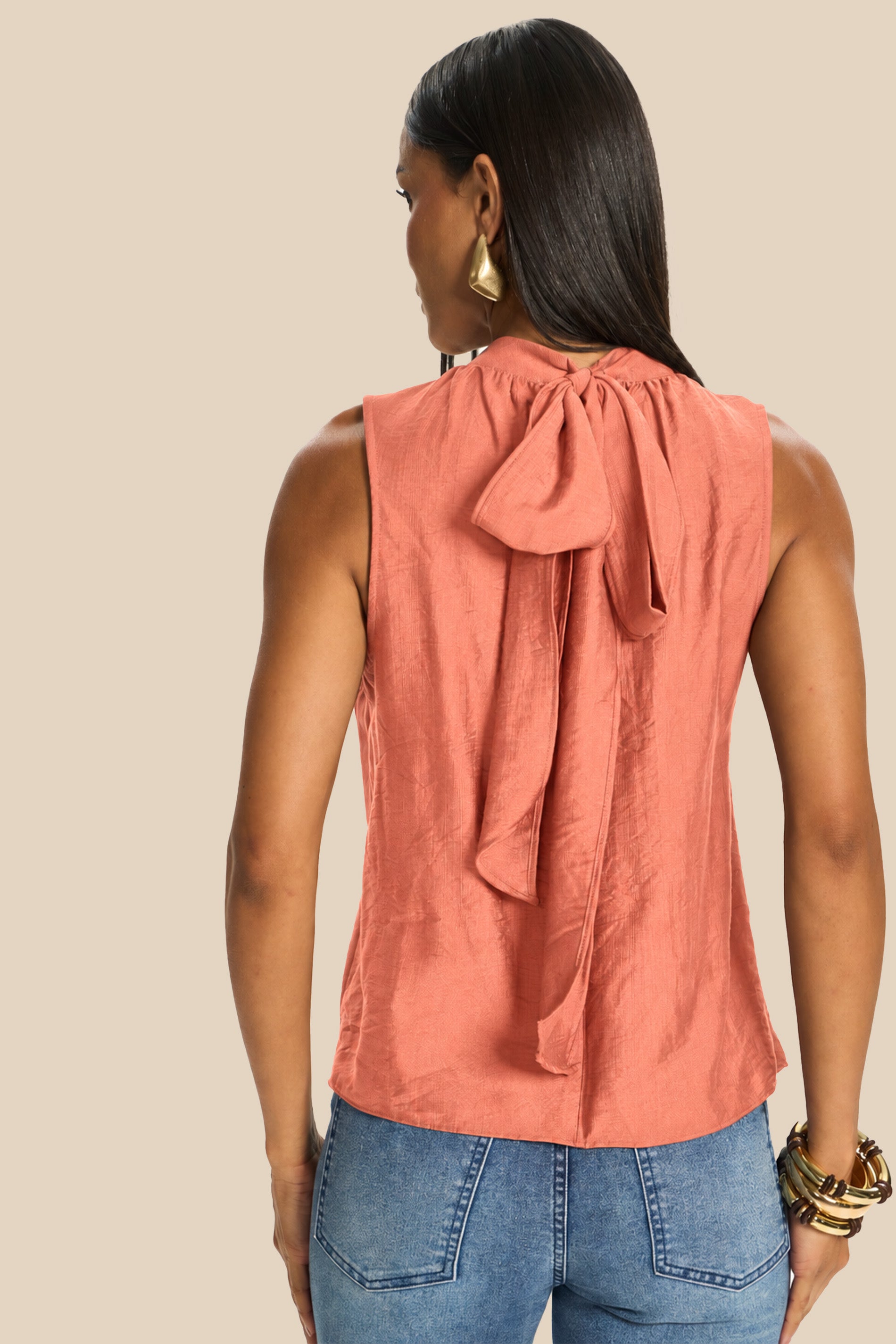Blusa sem Mangas Gola Laço e Amarração Miragem - Doce Trama