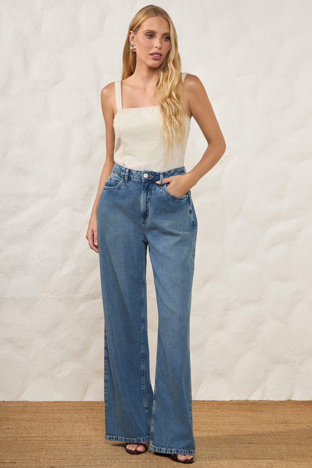 Calça Wide Leg Jeans Cintura Alta Resort - Doce Trama