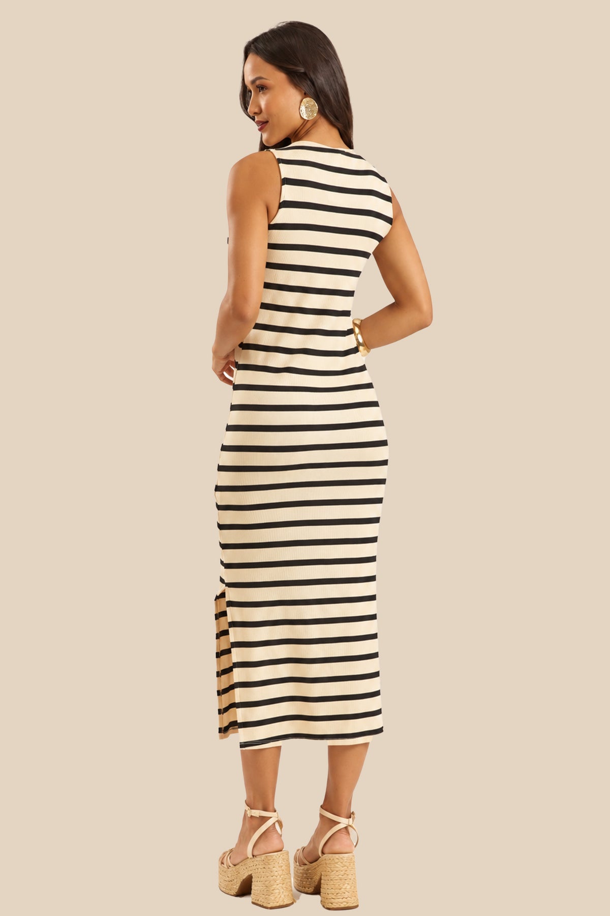Vestido Midi Reto Ribana Canelada Miragem - Doce Trama