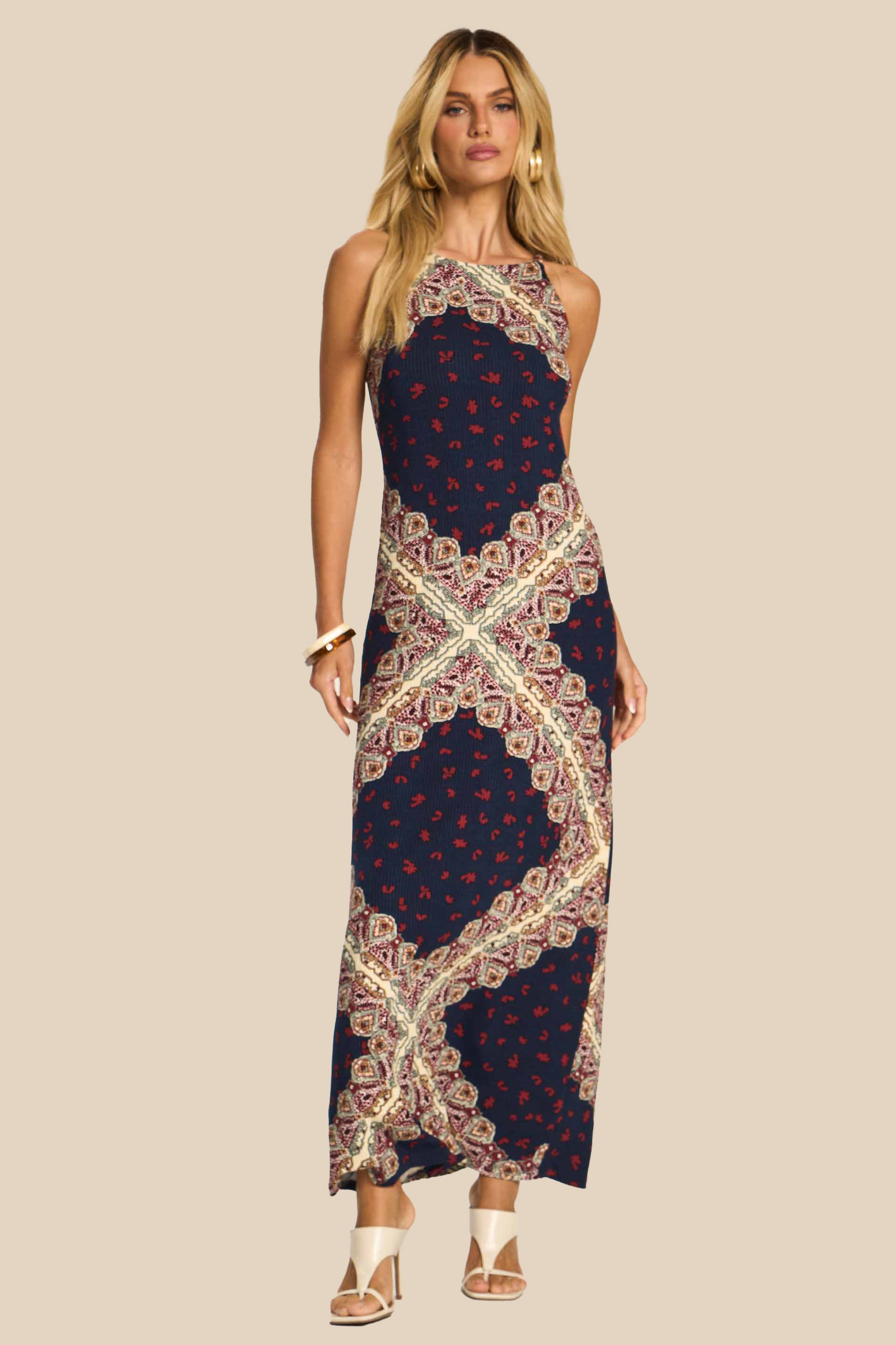 Vestido Longo Reto de Alça Estampado Miragem - Doce Trama