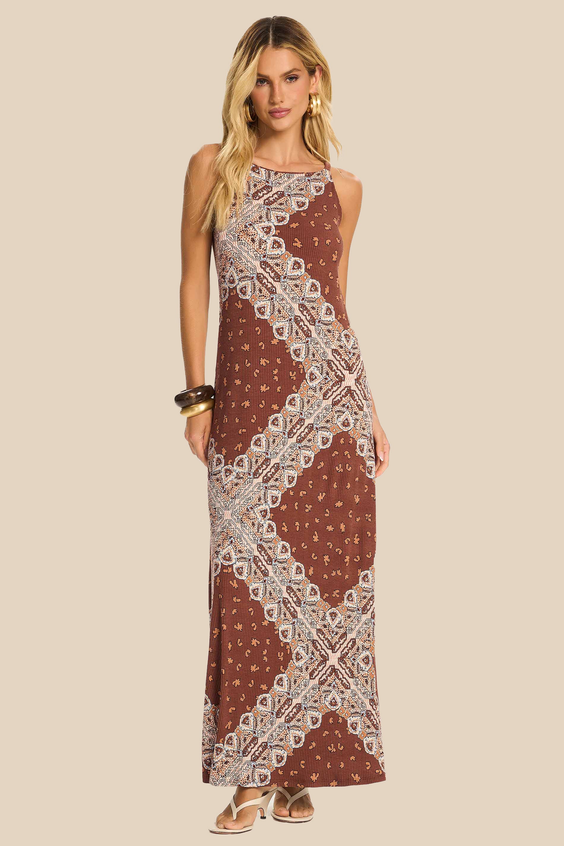 Vestido Longo Reto de Alça Estampado Miragem - Doce Trama