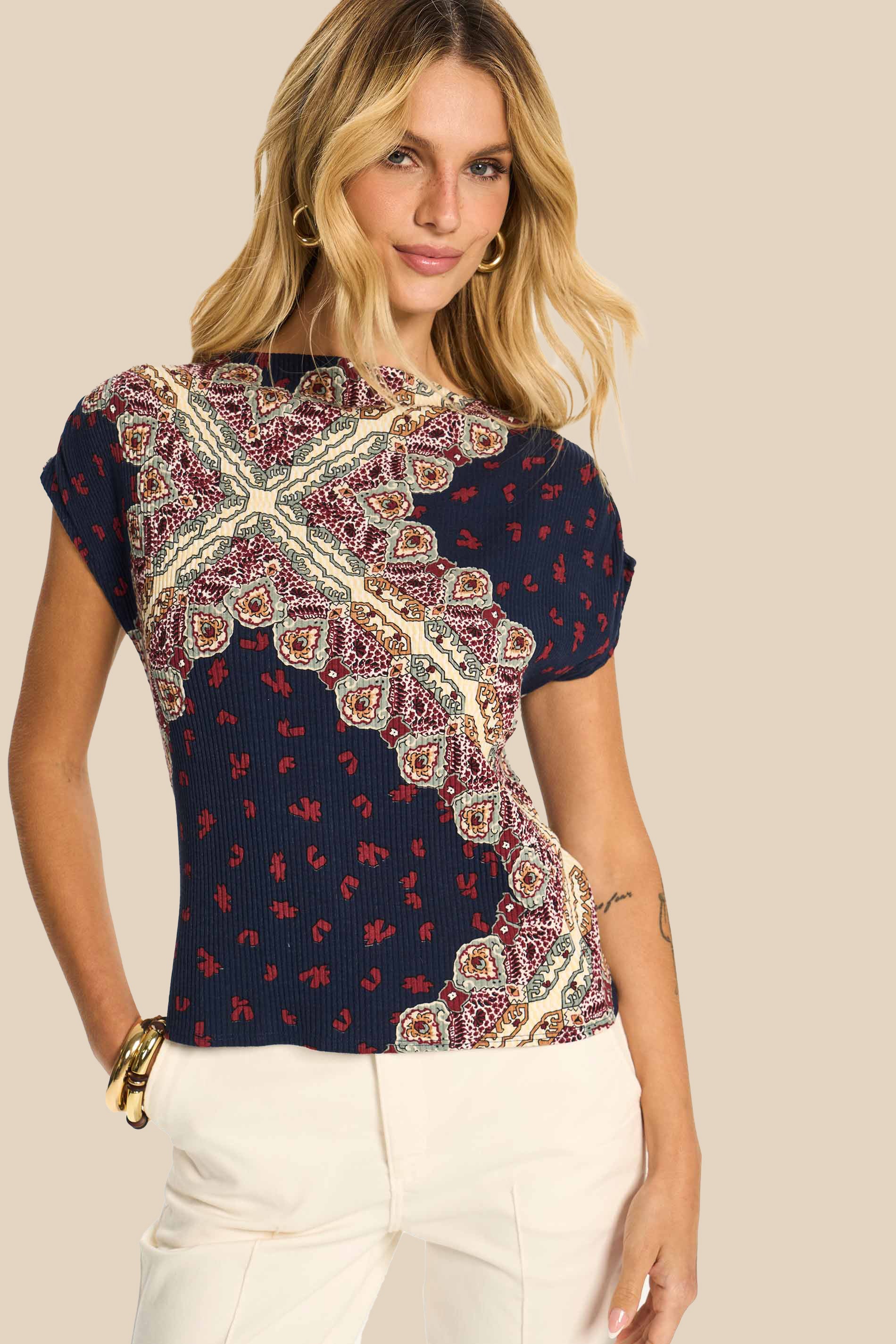 Blusa Feminina Manga Curta Estampada Miragem - Doce Trama