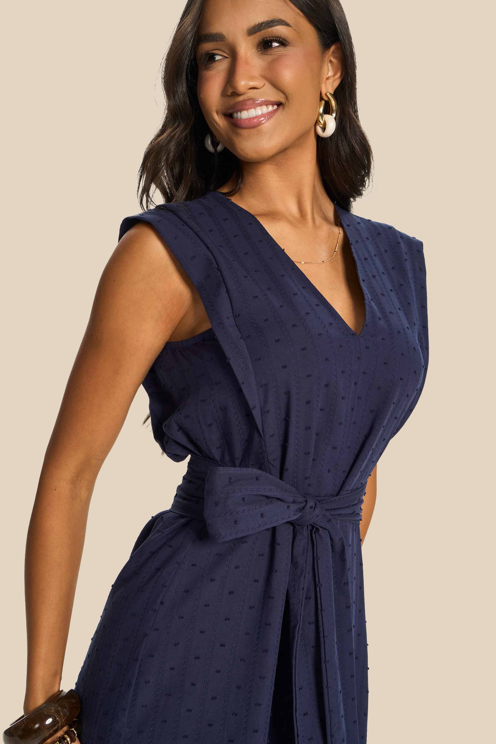 Vestido Midi Texturizado com Amarração Miragem - Doce Trama
