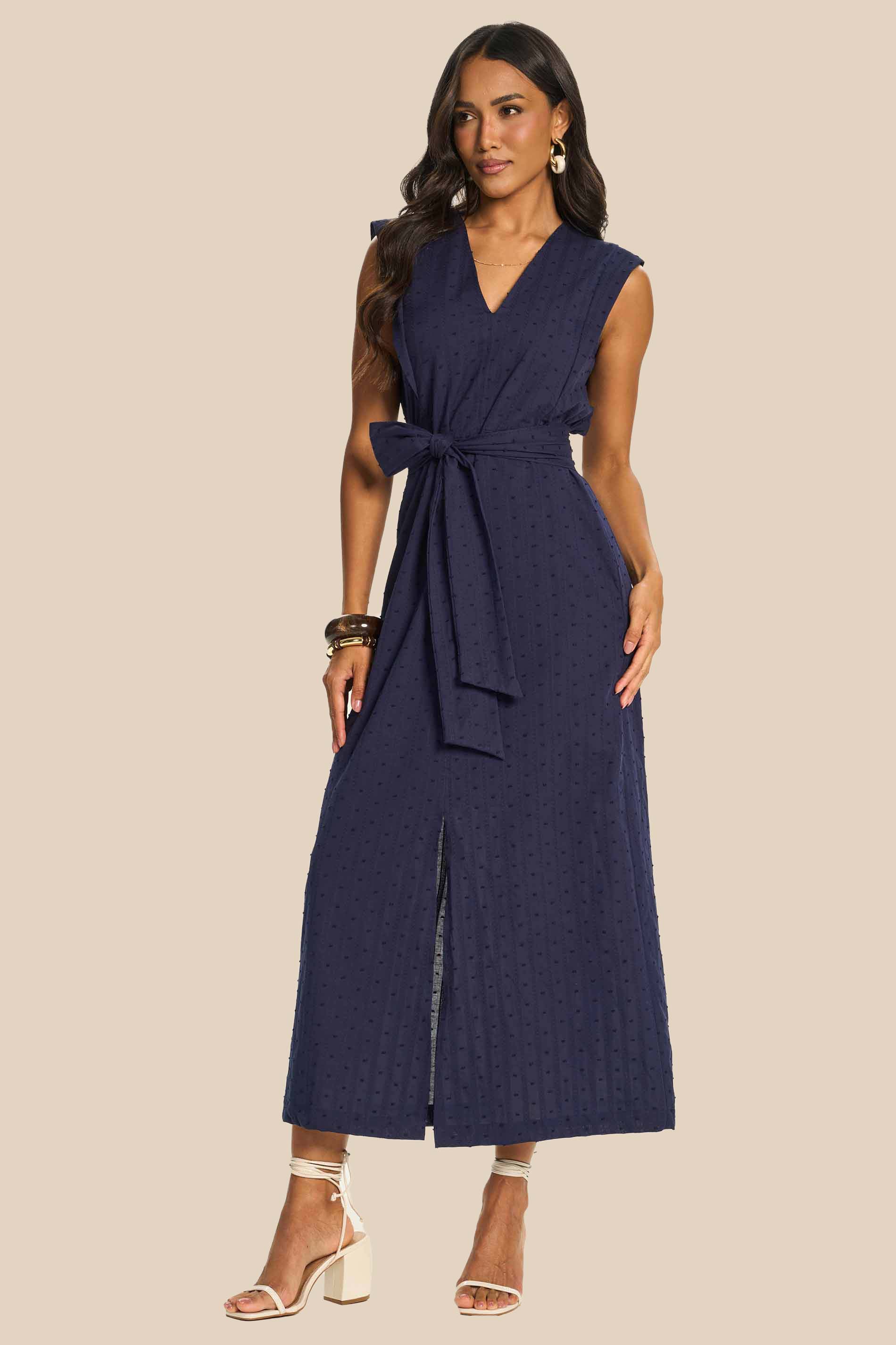 Vestido Midi Texturizado com Amarração Miragem - Doce Trama