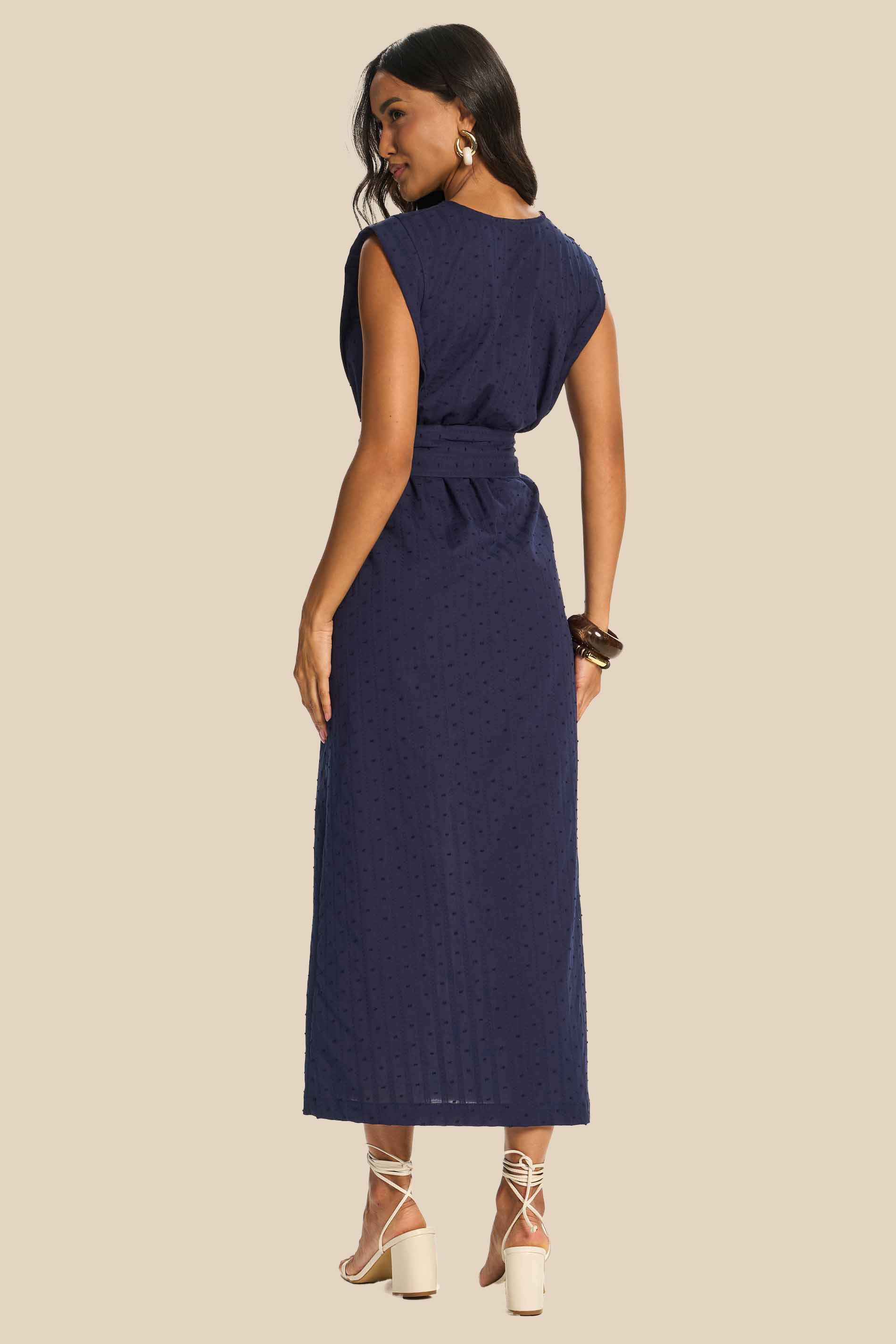 Vestido Midi Texturizado com Amarração Miragem - Doce Trama