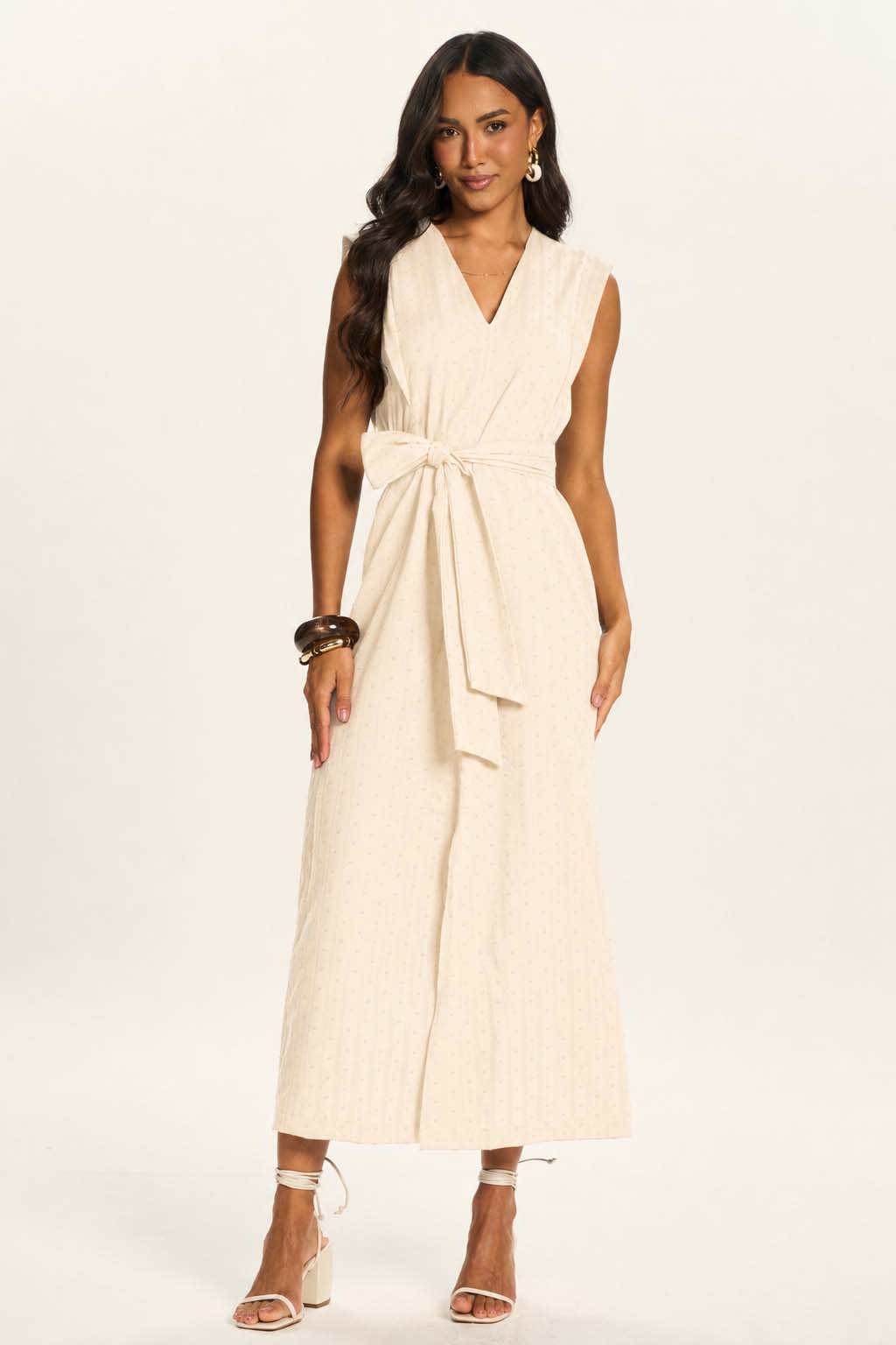 Vestido Midi Texturizado com Amarração Duna - Doce Trama