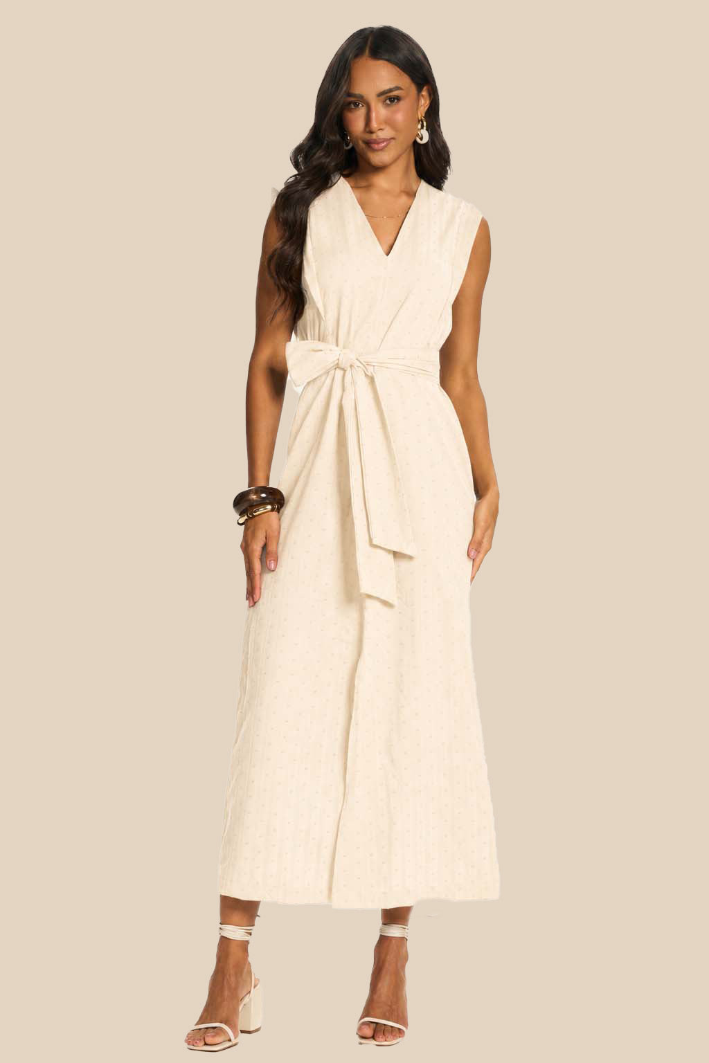 Vestido Midi Texturizado com Amarração Duna - Doce Trama