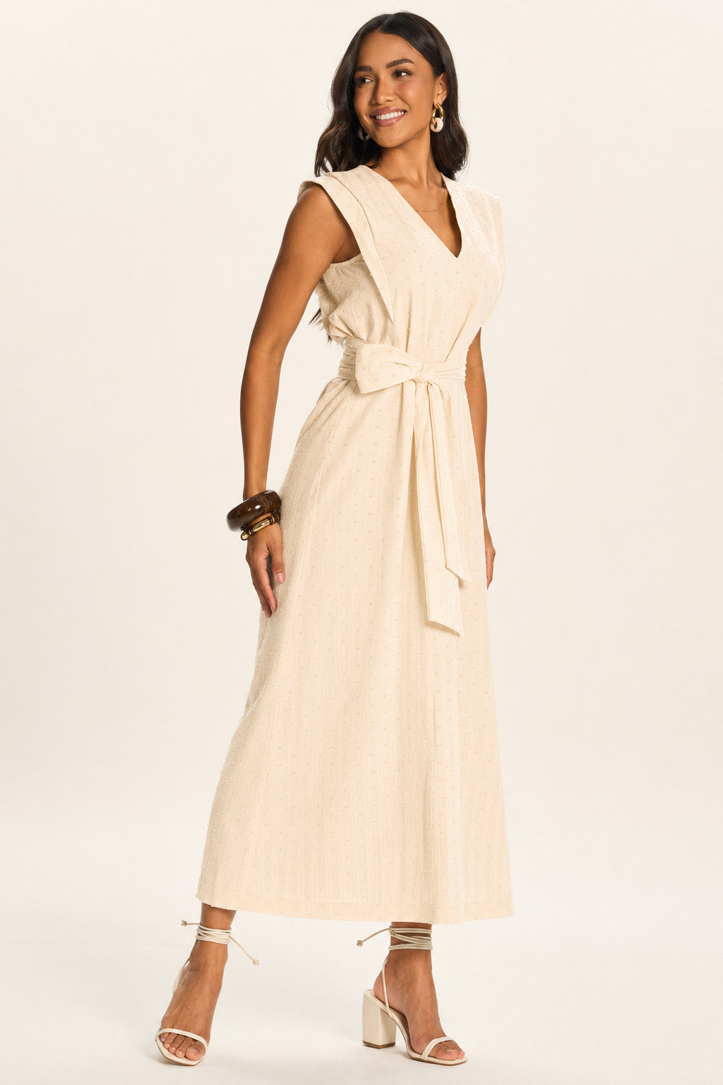 Vestido Midi Texturizado com Amarração Duna - Doce Trama