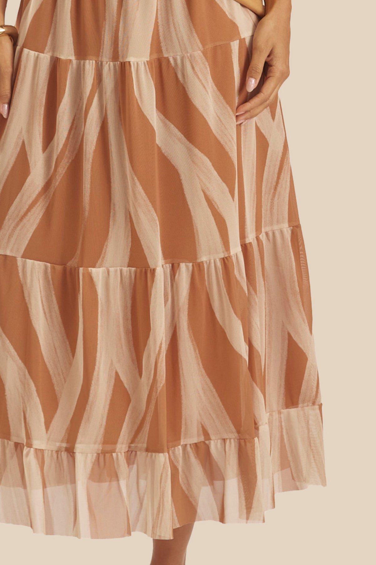 Saia Midi Evasê em Tule Estampado Miragem - Doce Trama