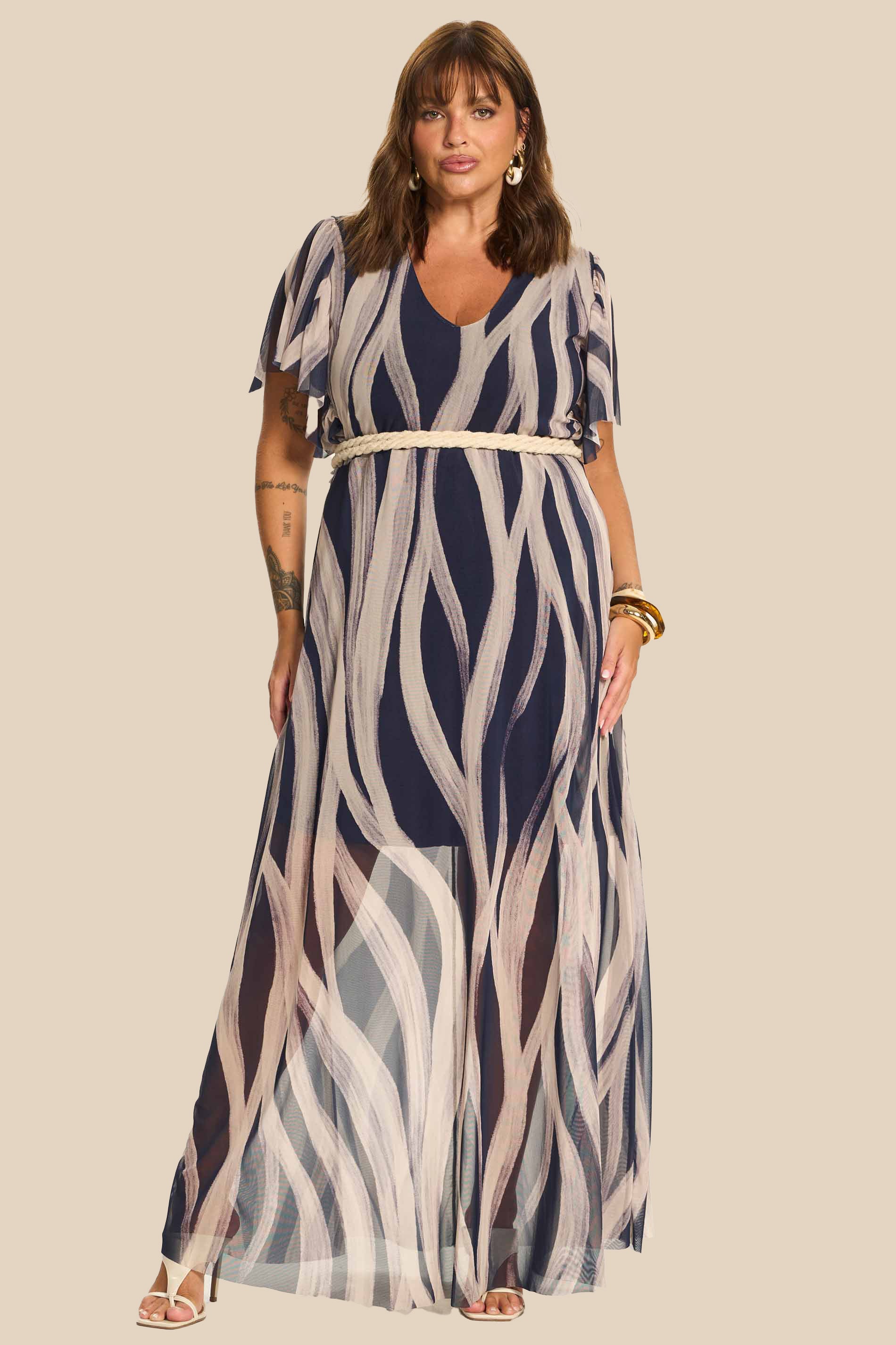 Vestido Longo Evasê Tule Estampado Miragem - Doce Trama