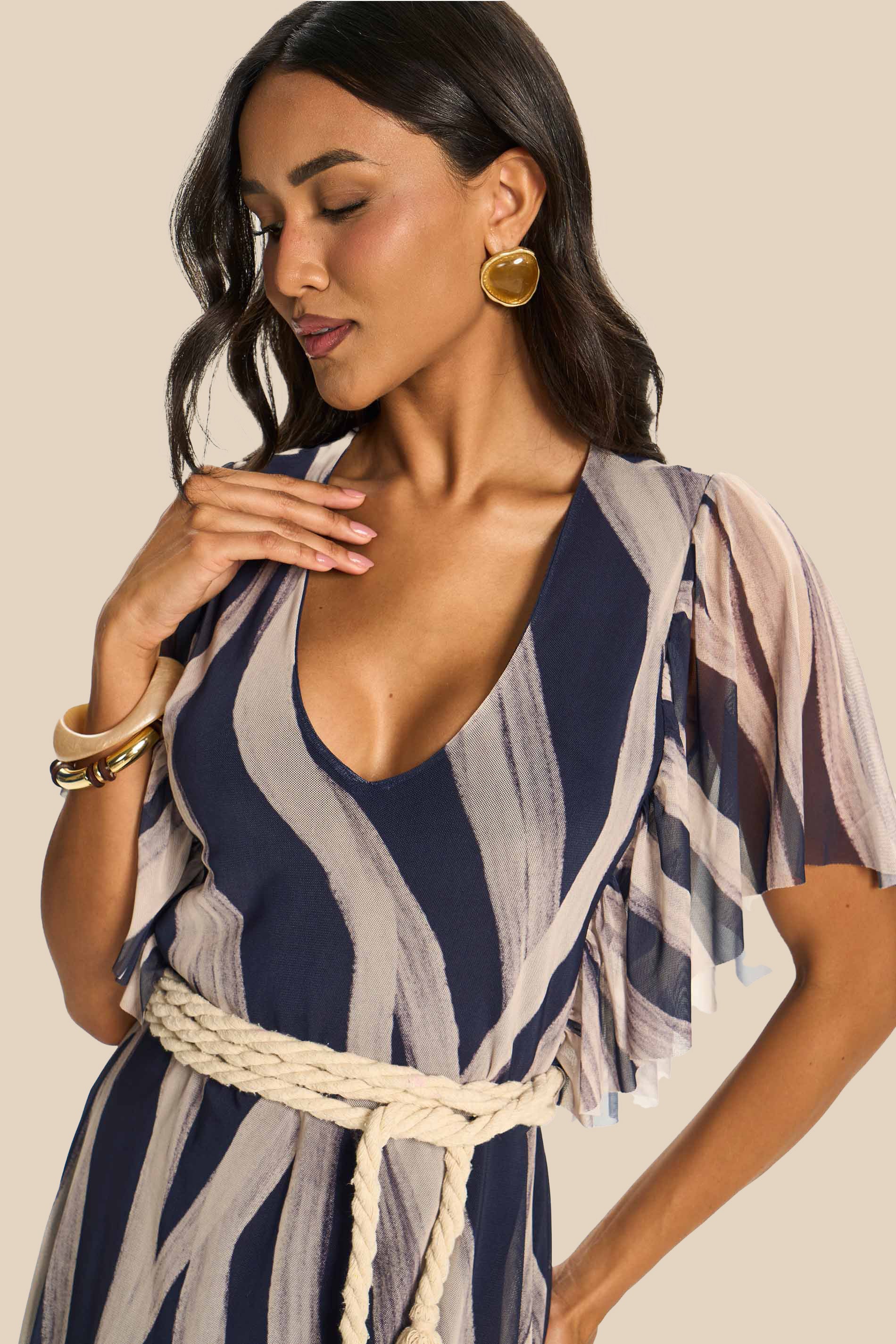 Vestido Longo Evasê Tule Estampado Miragem - Doce Trama