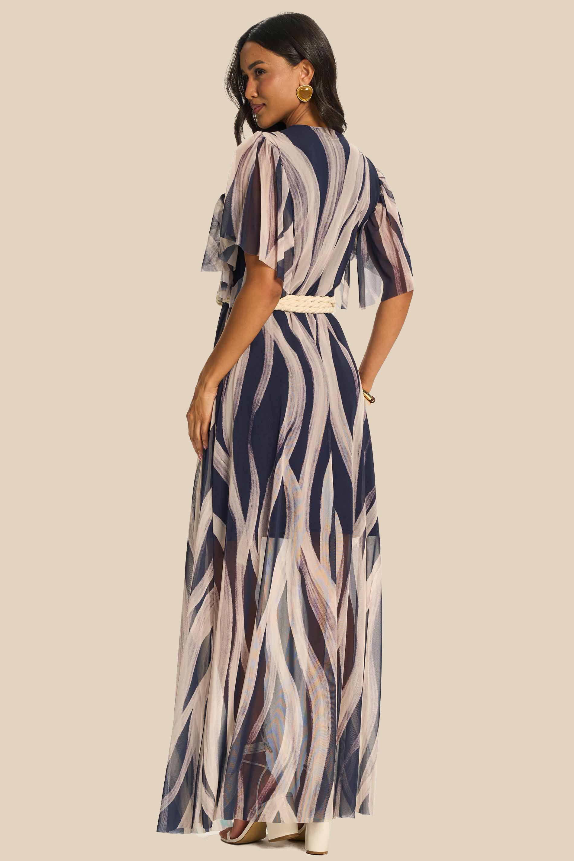 Vestido Longo Evasê Tule Estampado Miragem - Doce Trama