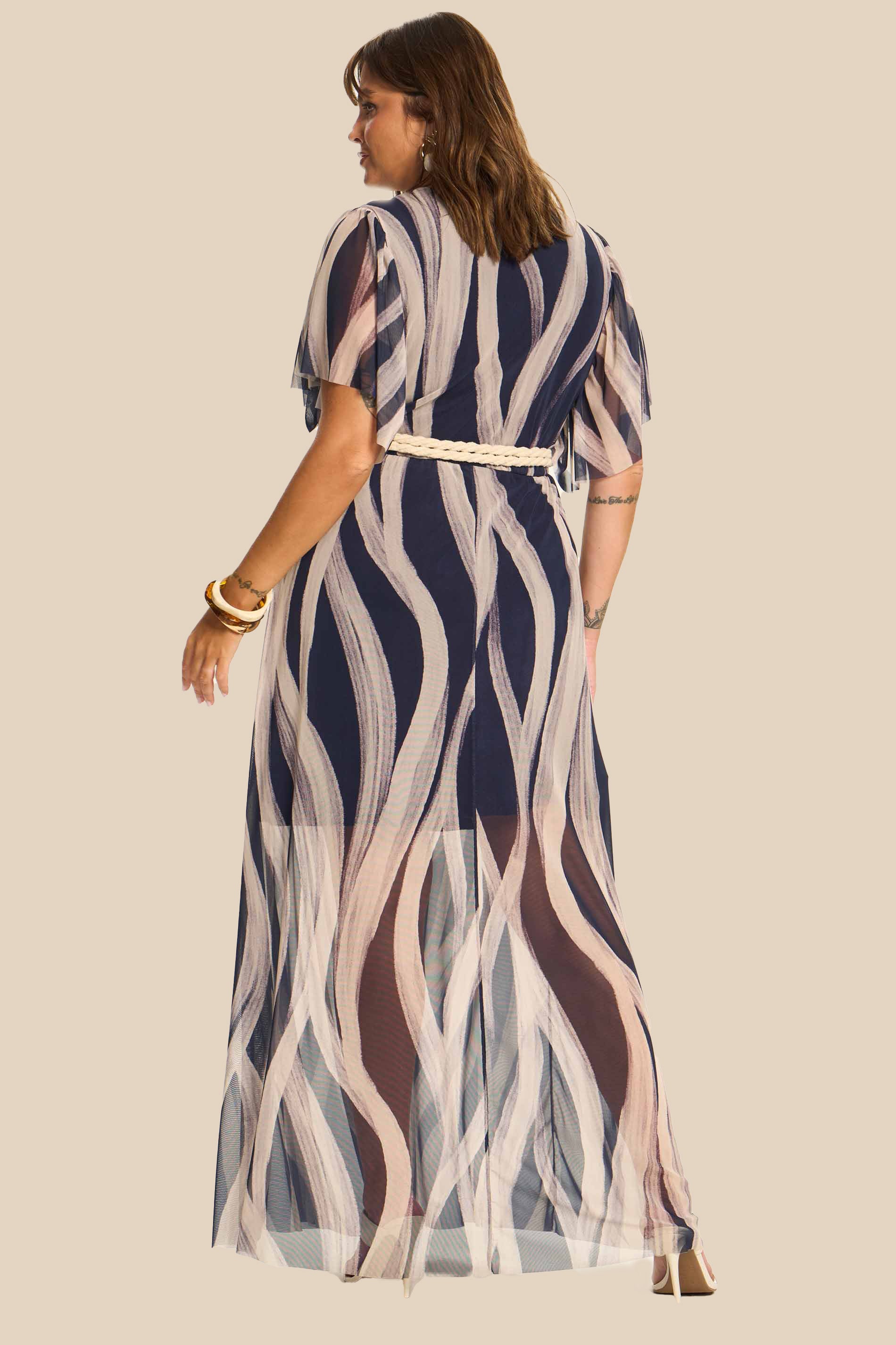 Vestido Longo Evasê Tule Estampado Miragem - Doce Trama
