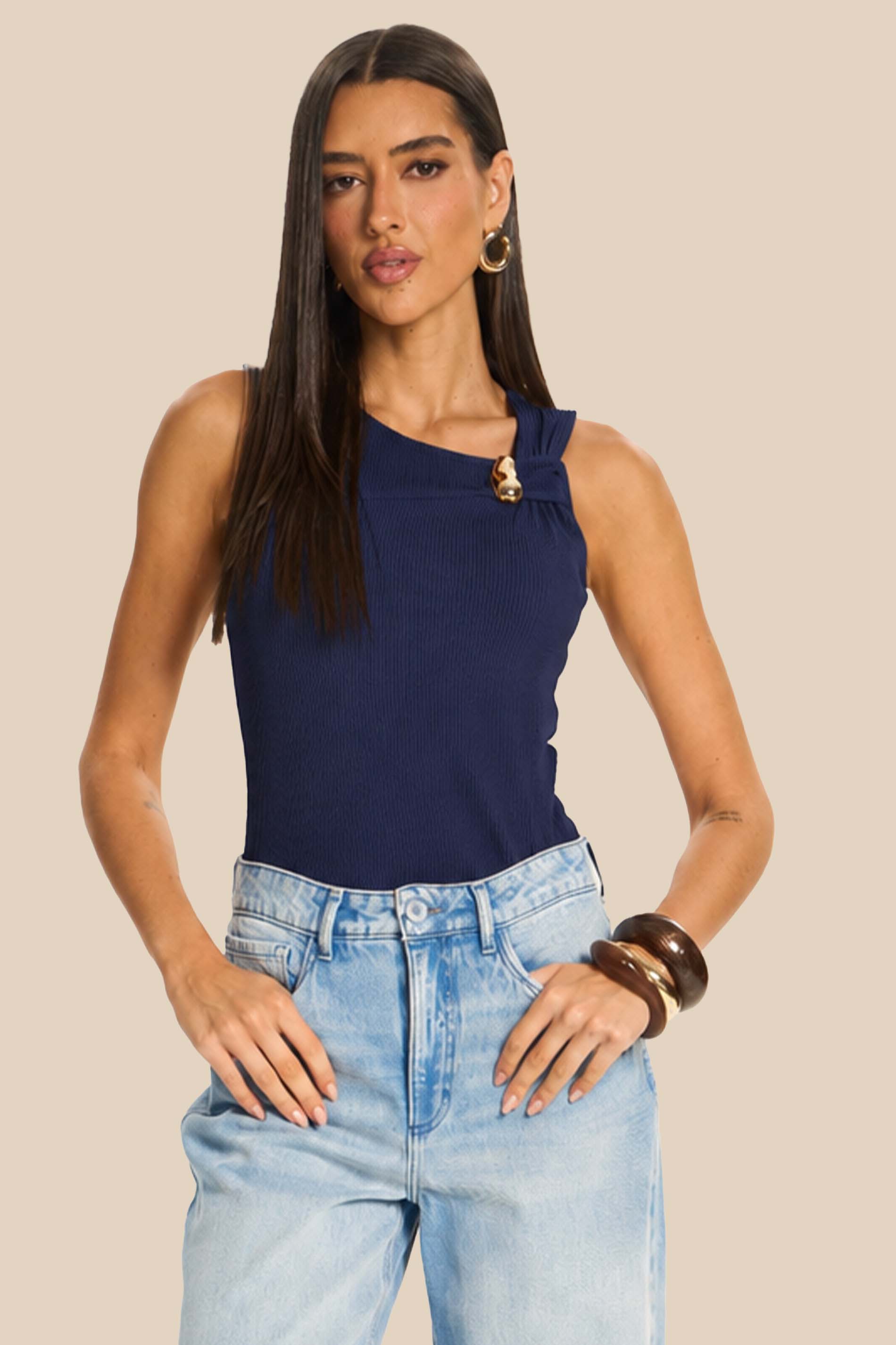 Blusa Feminina Canelada Detalhe Dourado Miragem - Doce Trama