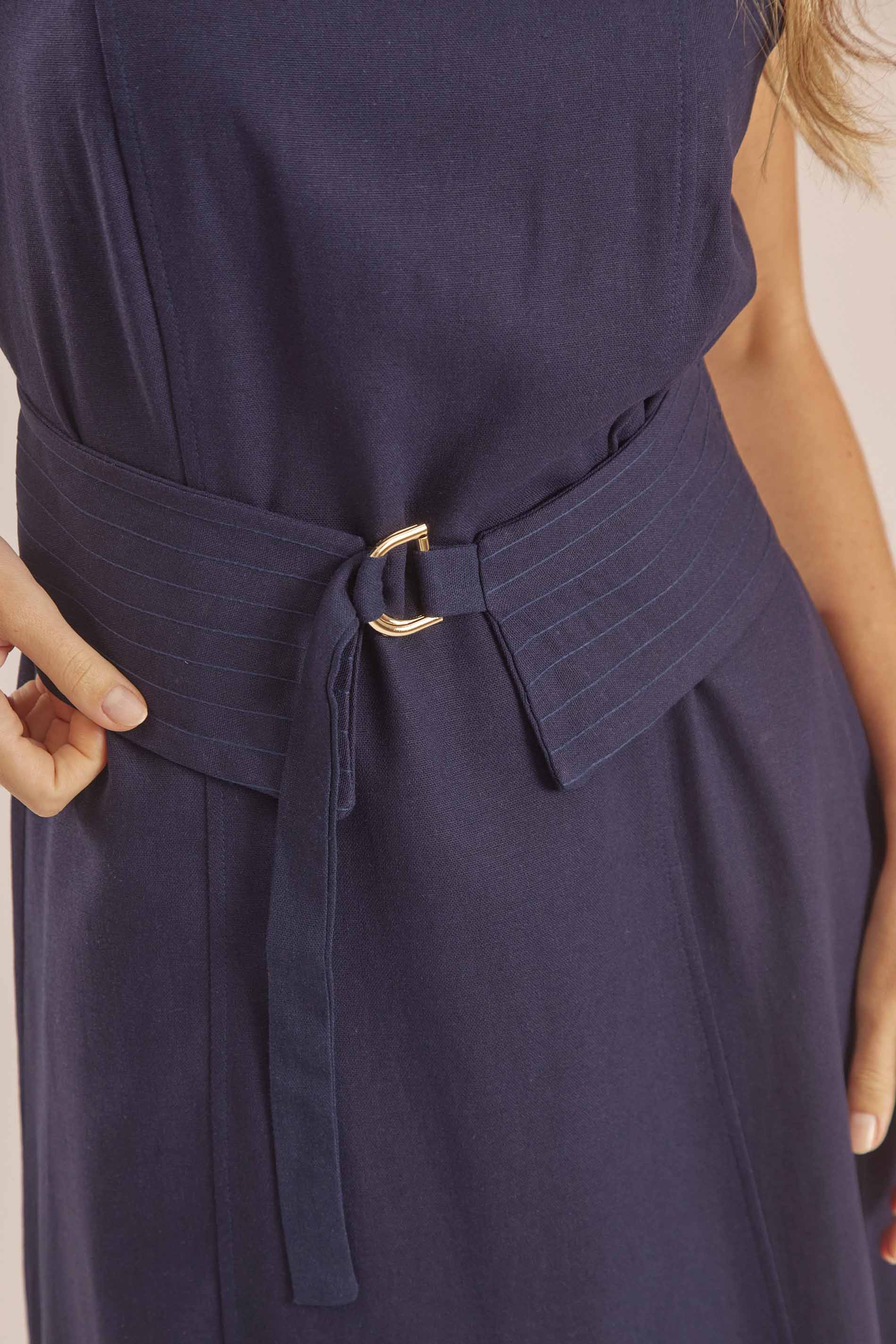 Vestido Longo Evasê em Linho com Faixa Duna - Doce Trama