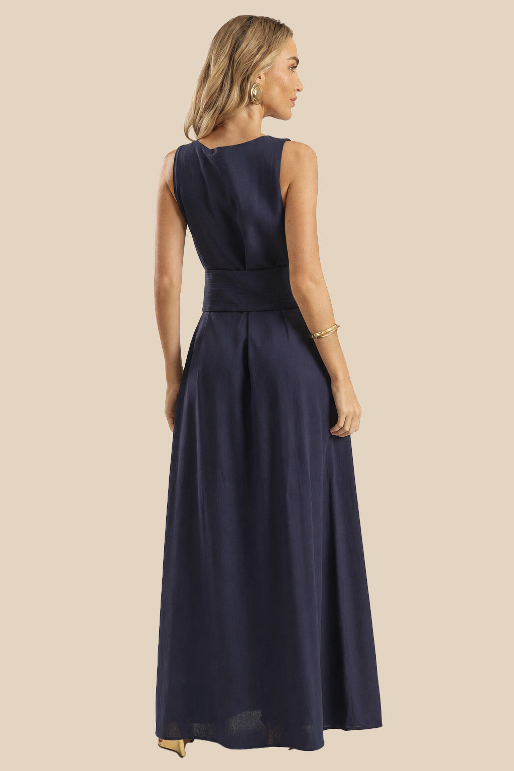 Vestido Longo Evasê em Linho com Faixa Miragem - Doce Trama