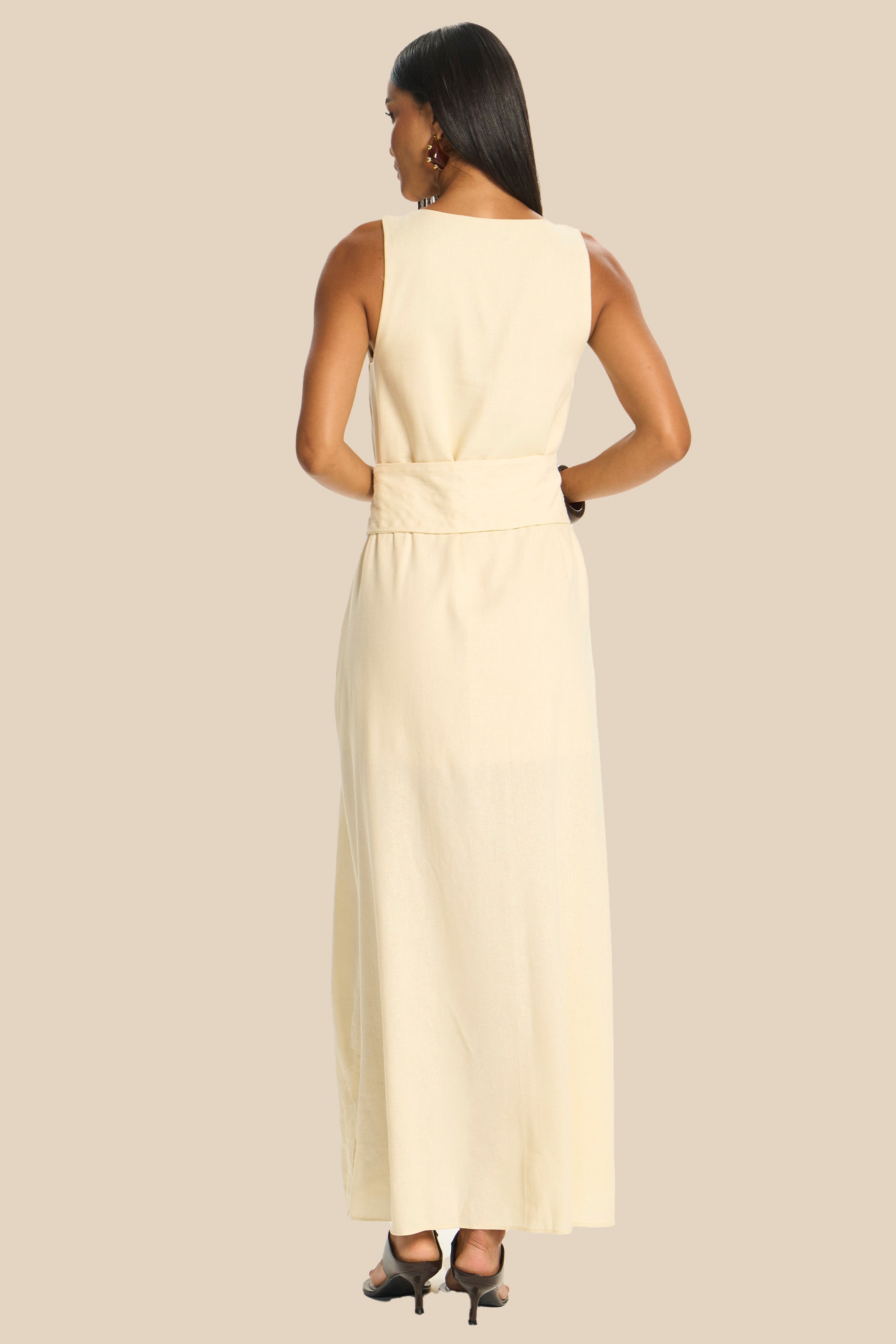 Vestido Longo Evasê em Linho com Faixa Miragem - Doce Trama