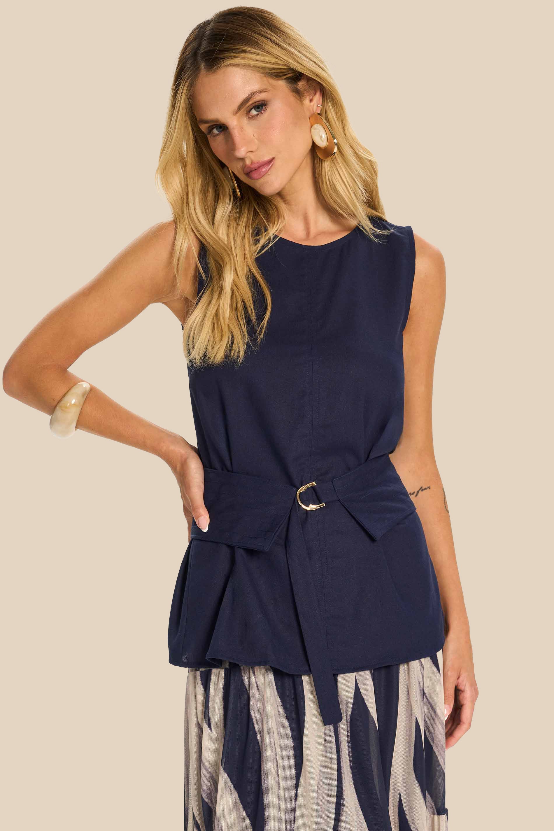 Blusa Feminina em Linho com Cinto Duna  - Doce Trama