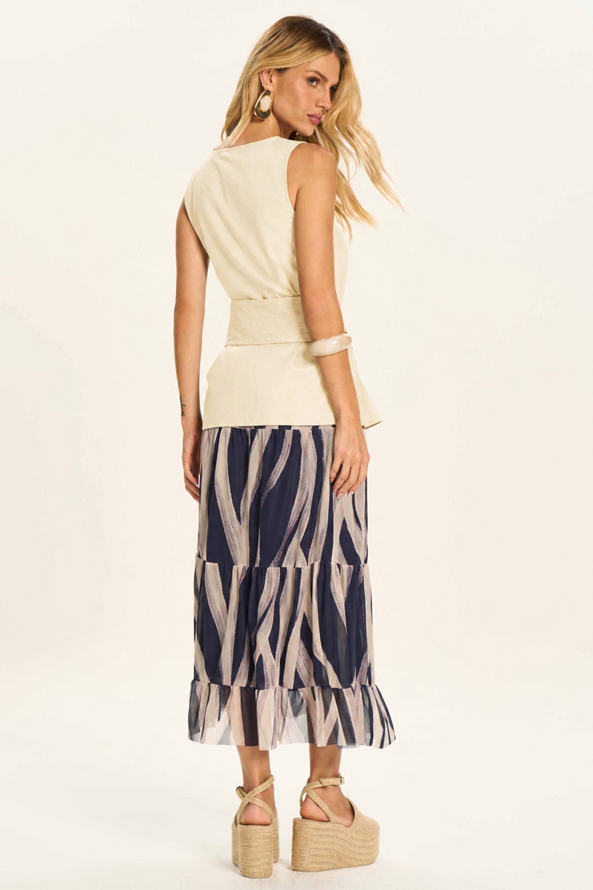 Blusa Feminina em Linho com Cinto Duna  - Doce Trama