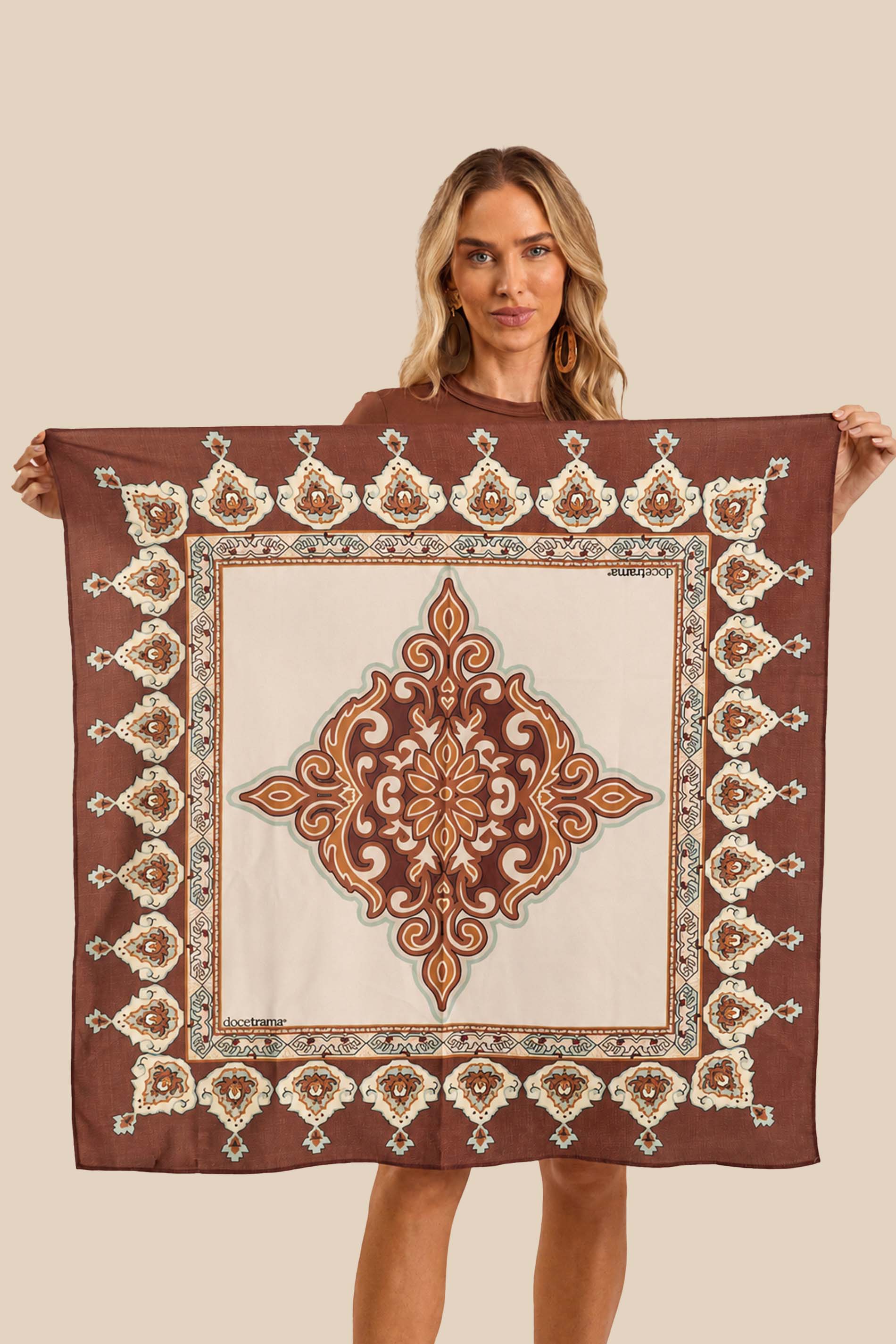 Lenço Quadrado Tecido Plano Estampado Miragem - Doce Trama