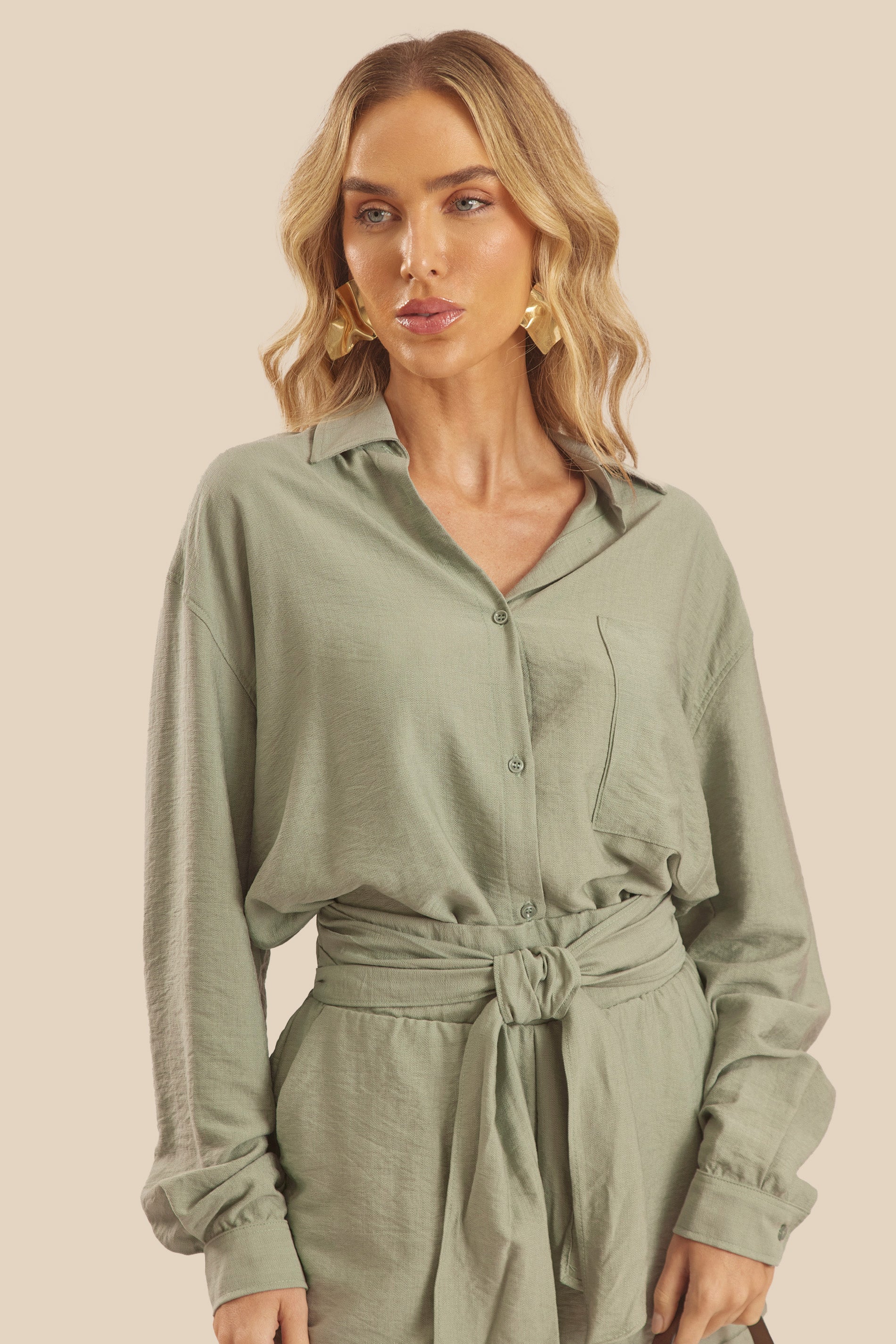 Camisa Oversized Manga Longa Creponada Miragem - Doce Trama