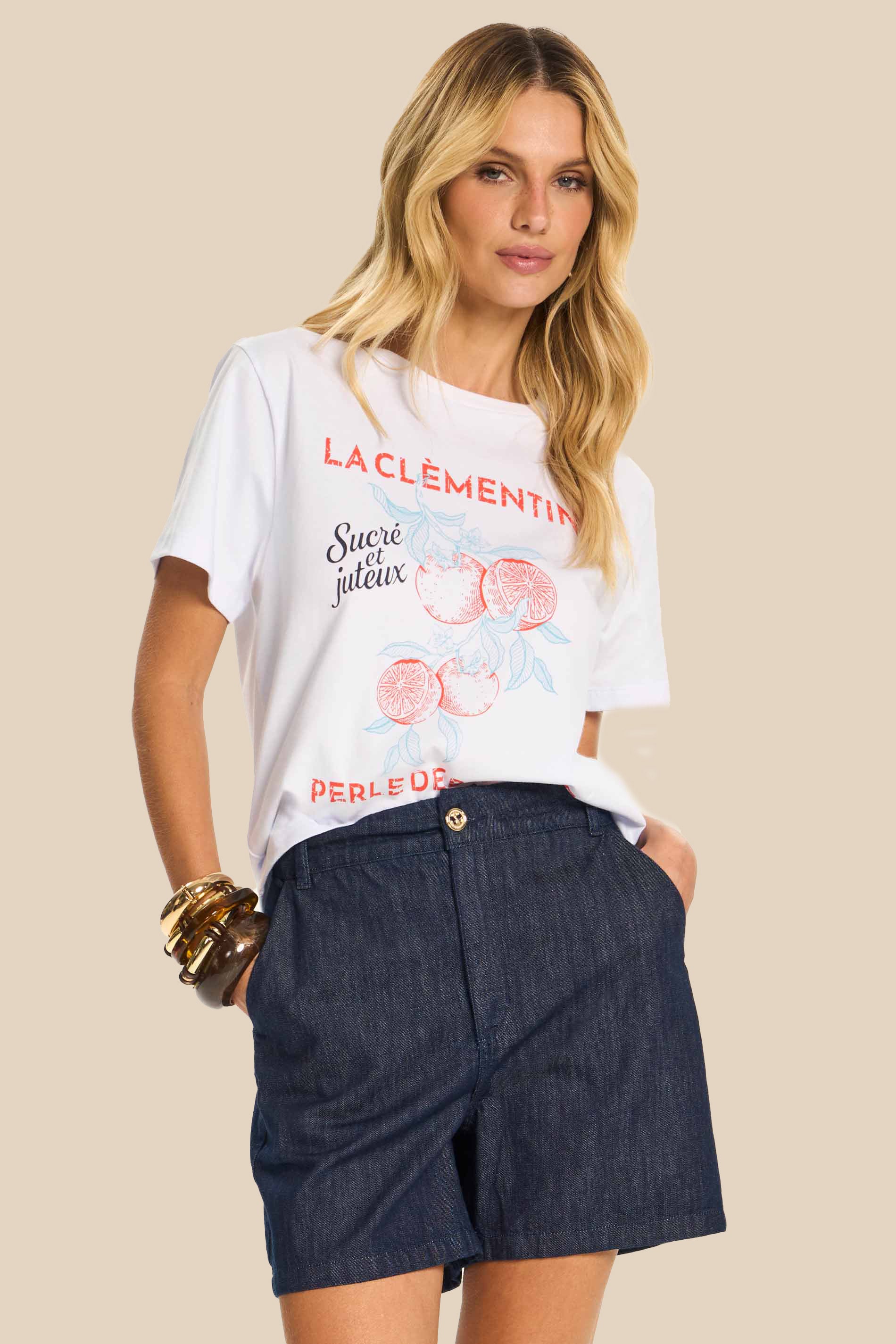 T-Shirt Manga Curta Meia Malha Estampada Miragem- Doce Trama