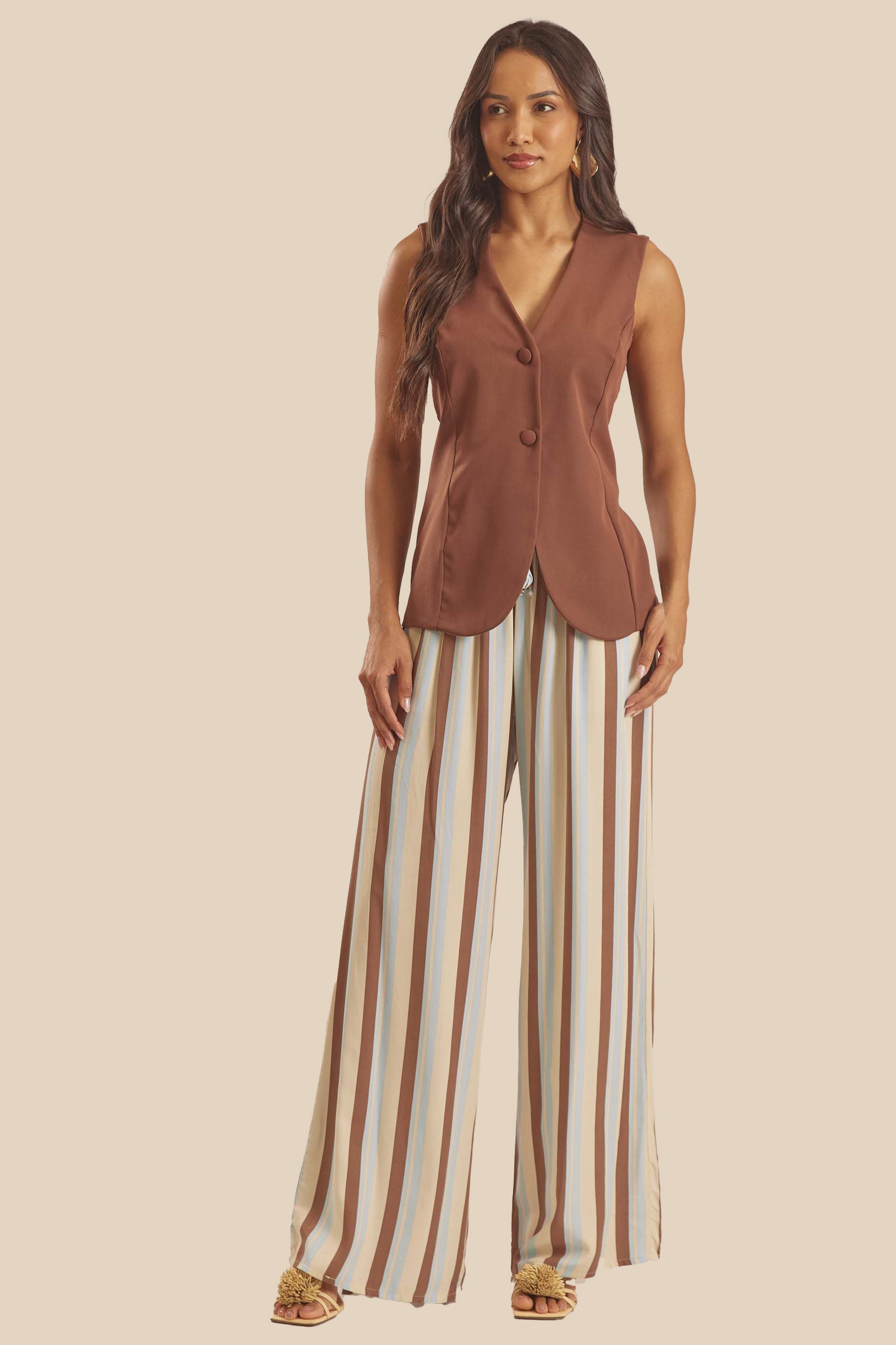 Calça Pantalona em Viscose Listrada Miragem - Doce Trama