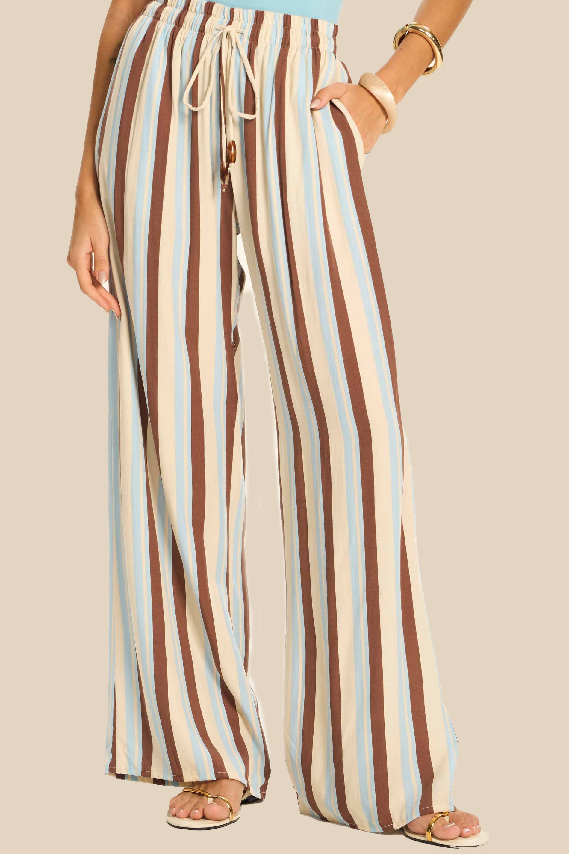 Calça Pantalona em Viscose Listrada Miragem - Doce Trama