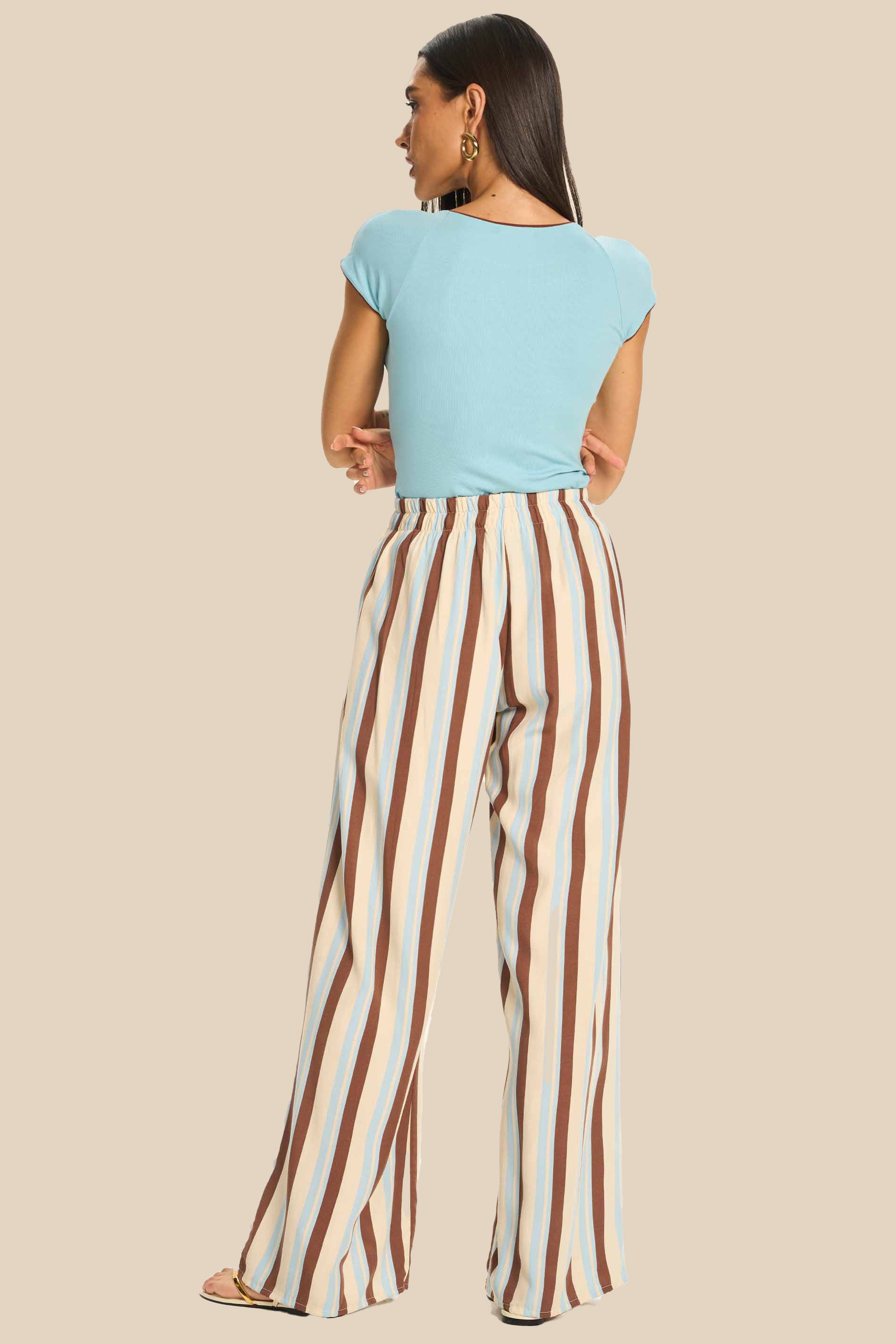 Calça Pantalona em Viscose Listrada Miragem - Doce Trama