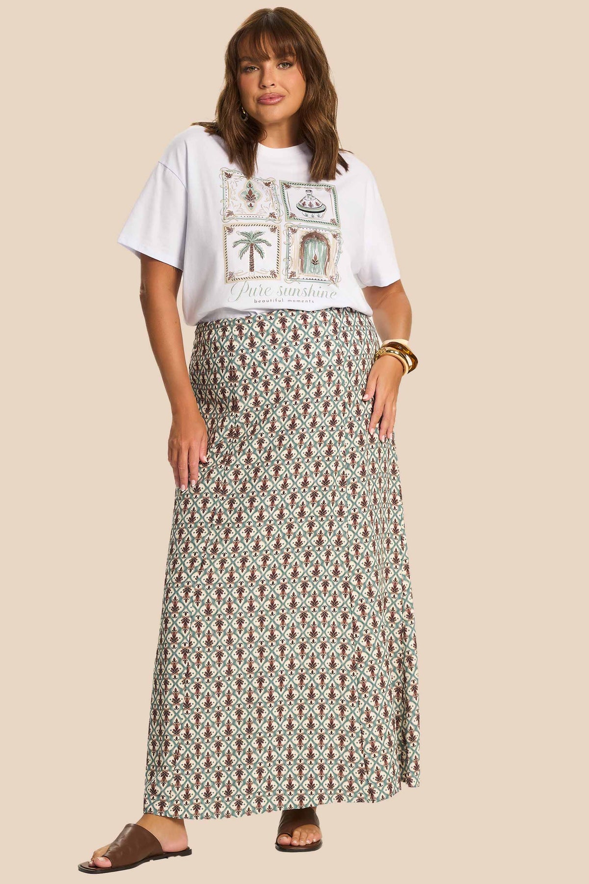 Saia Longa Reta Viscose Estampada Miragem - Doce Trama