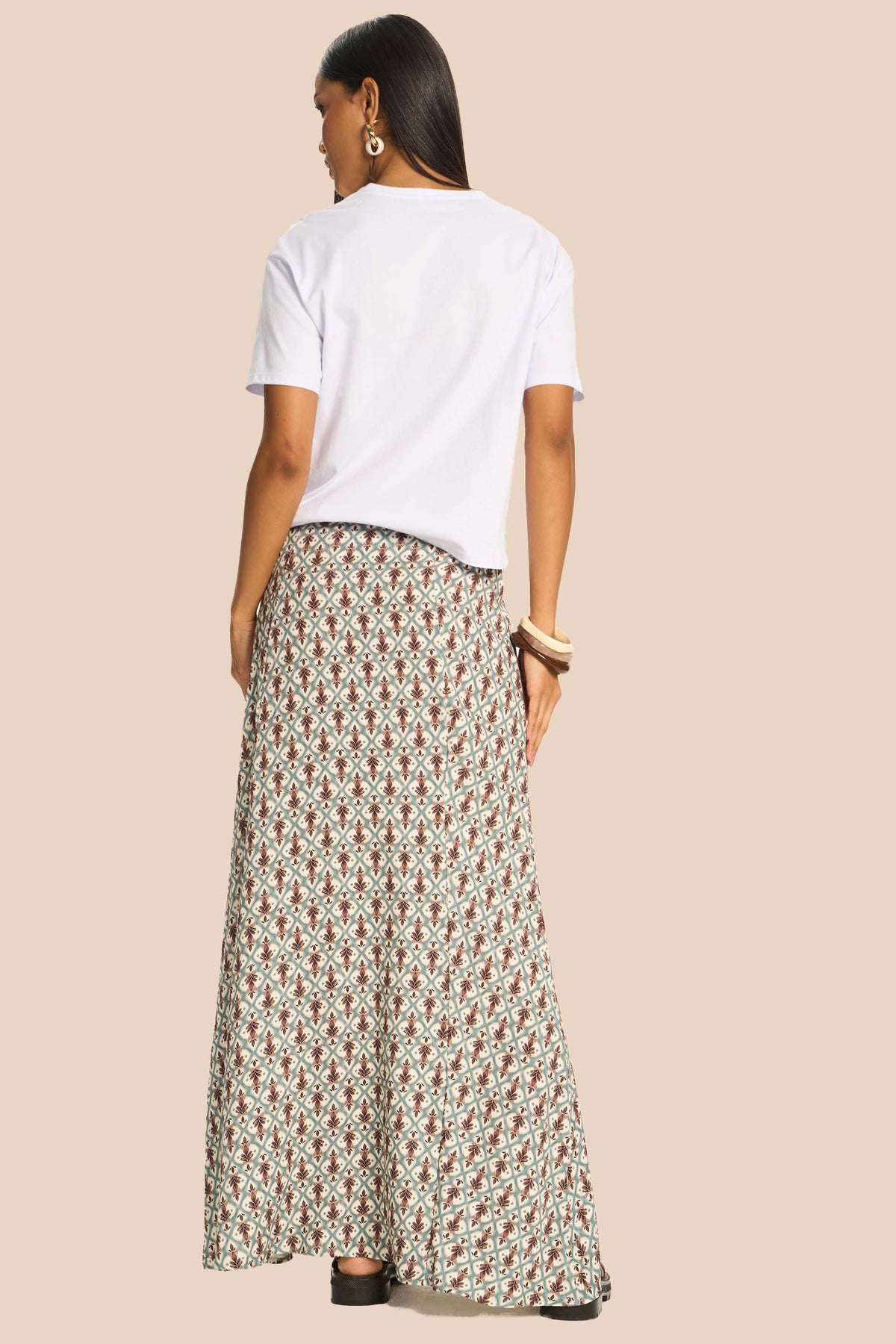 Saia Longa Reta Viscose Estampada Miragem - Doce Trama