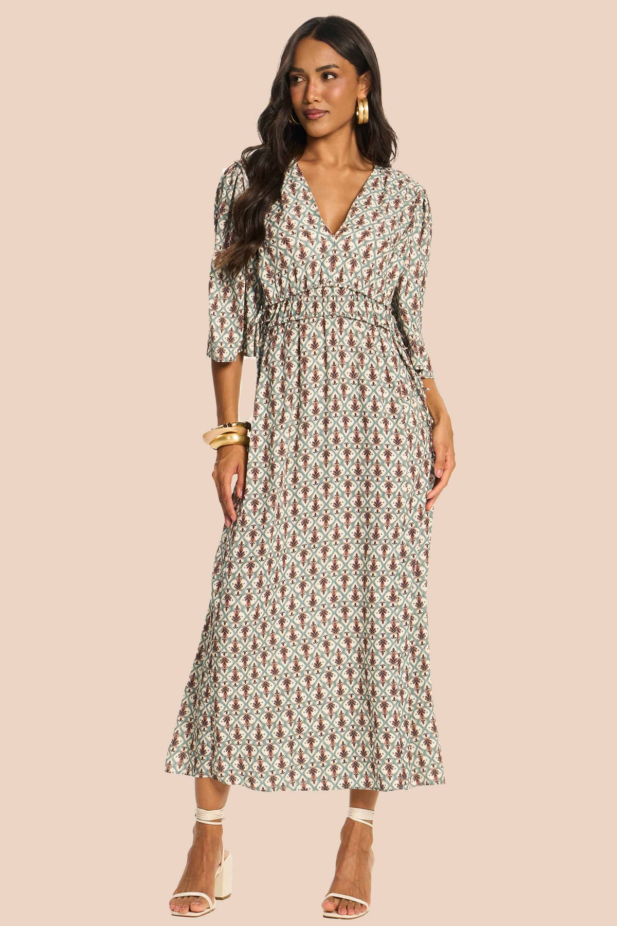 Vestido Longo Evasê Viscose Acinturado Miragem - Doce Trama