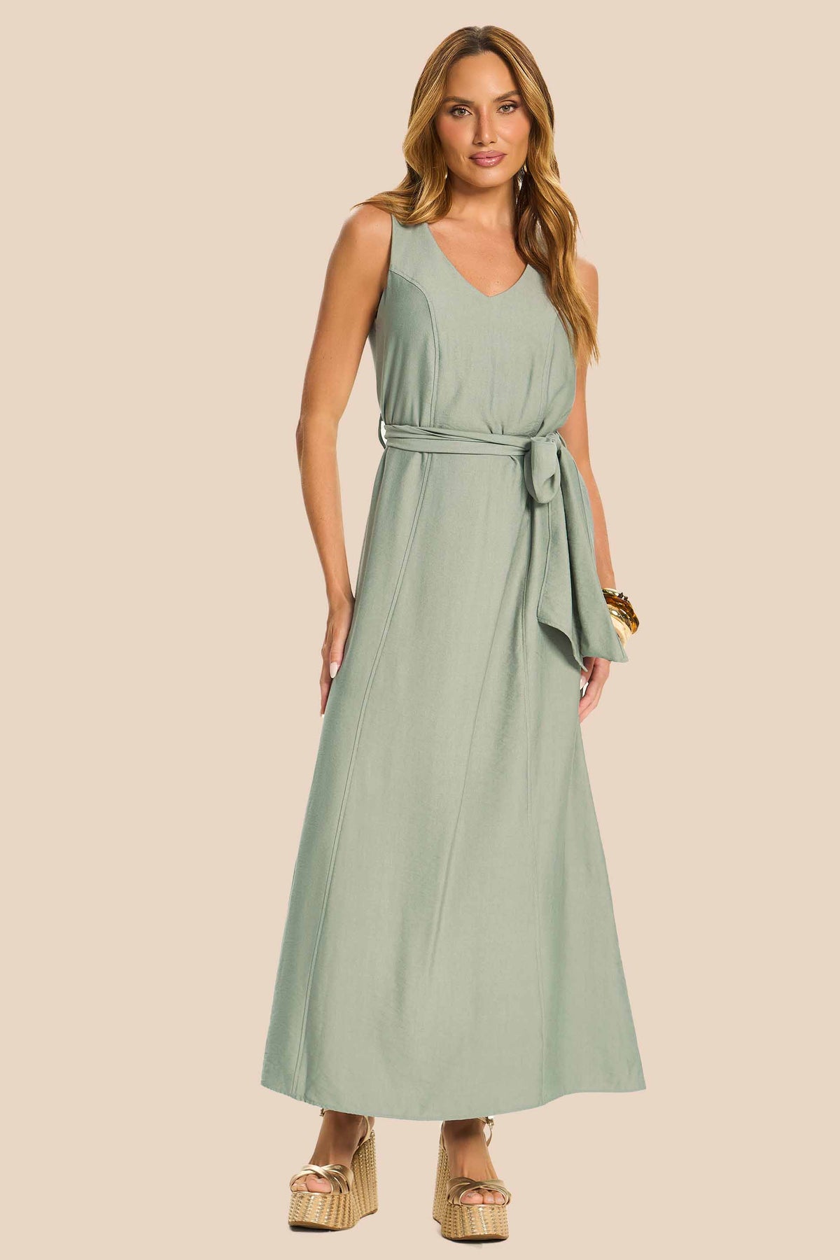 Vestido Longo Evasê com Faixa Miragem - Doce Trama