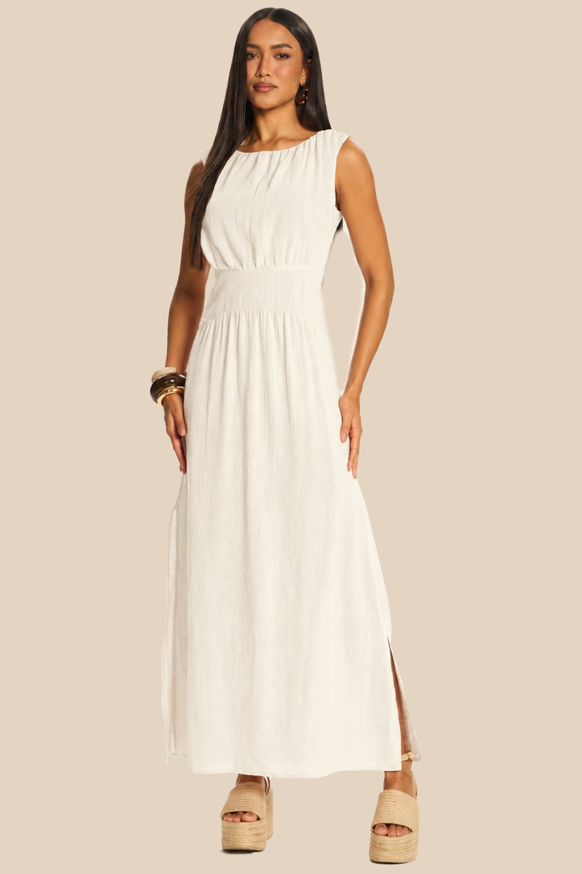 Vestido Longo Evasê Algodão Acinturado Miragem - Doce Trama